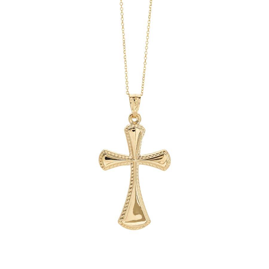 14k Yellow Gold Rope Edge Cross Necklace