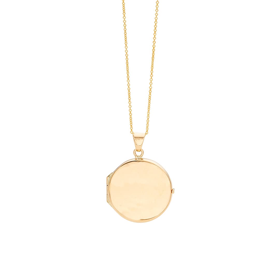 Yellow Gold Round Locket Necklace, 24mm