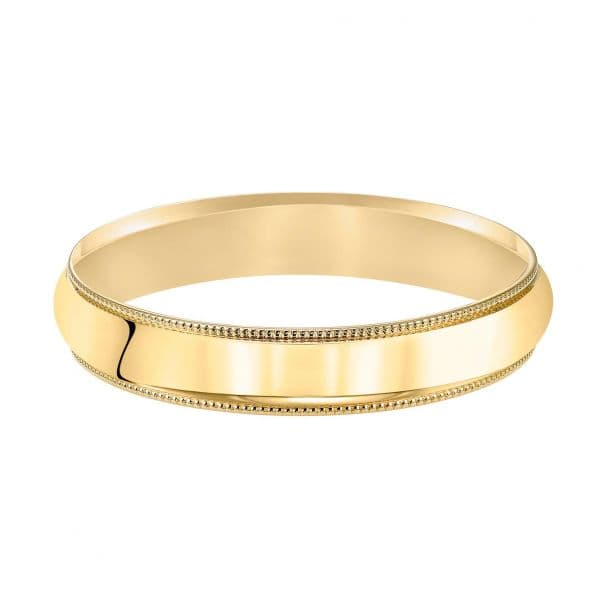 Mens 14K Yellow Gold Low Dome 4mm Wedding Band with Milgrain 0