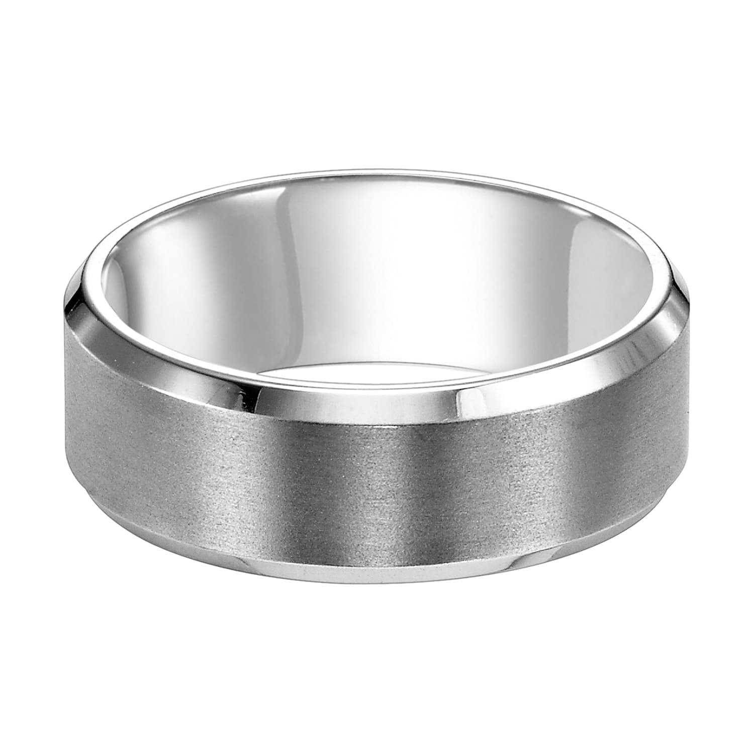 Men's 8mm White Gold Bevel Edge Wedding Band