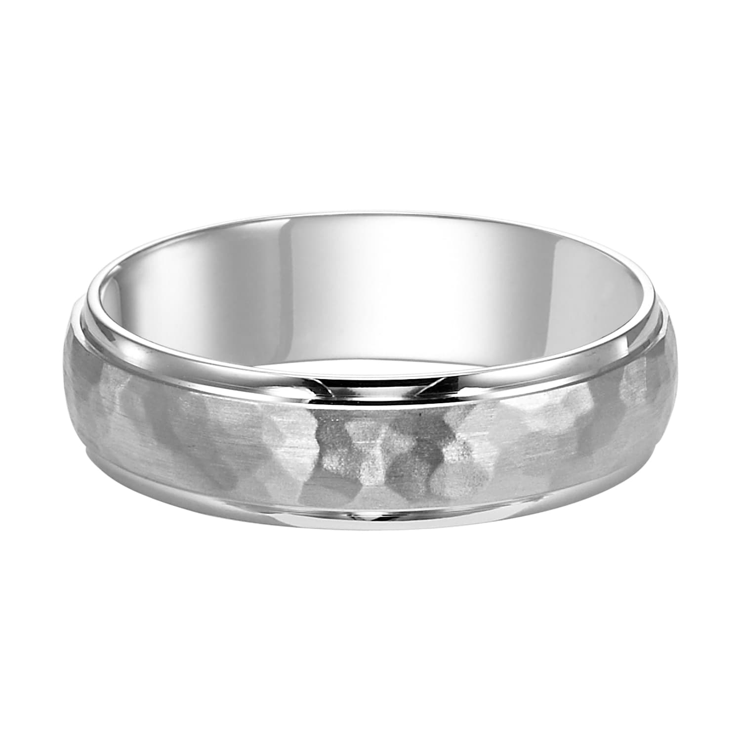 Men's White Gold 6mm Wedding Band with Hammered Finish