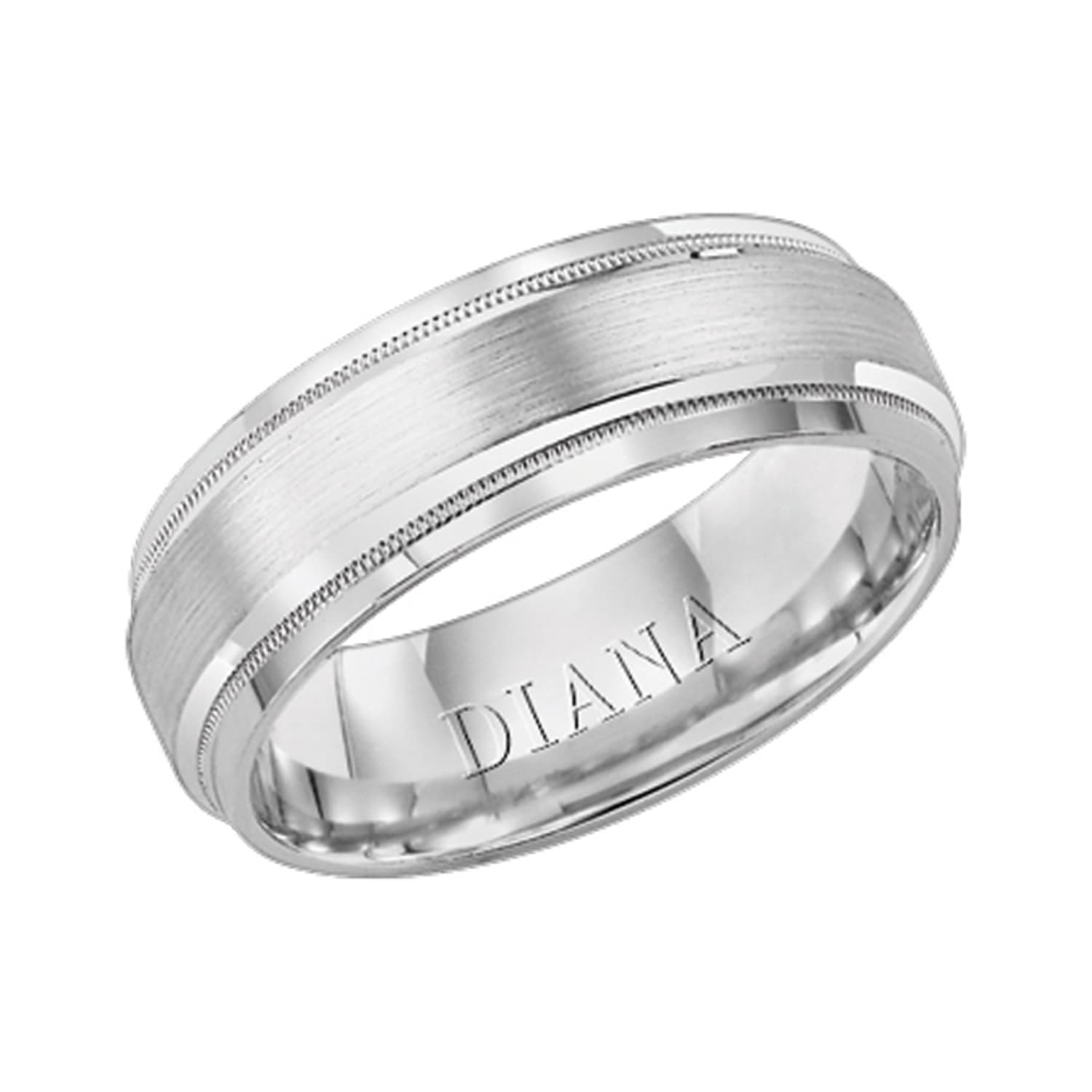 Men's White Gold 7mm Brushed Wedding Band with Milgrain Detail 0