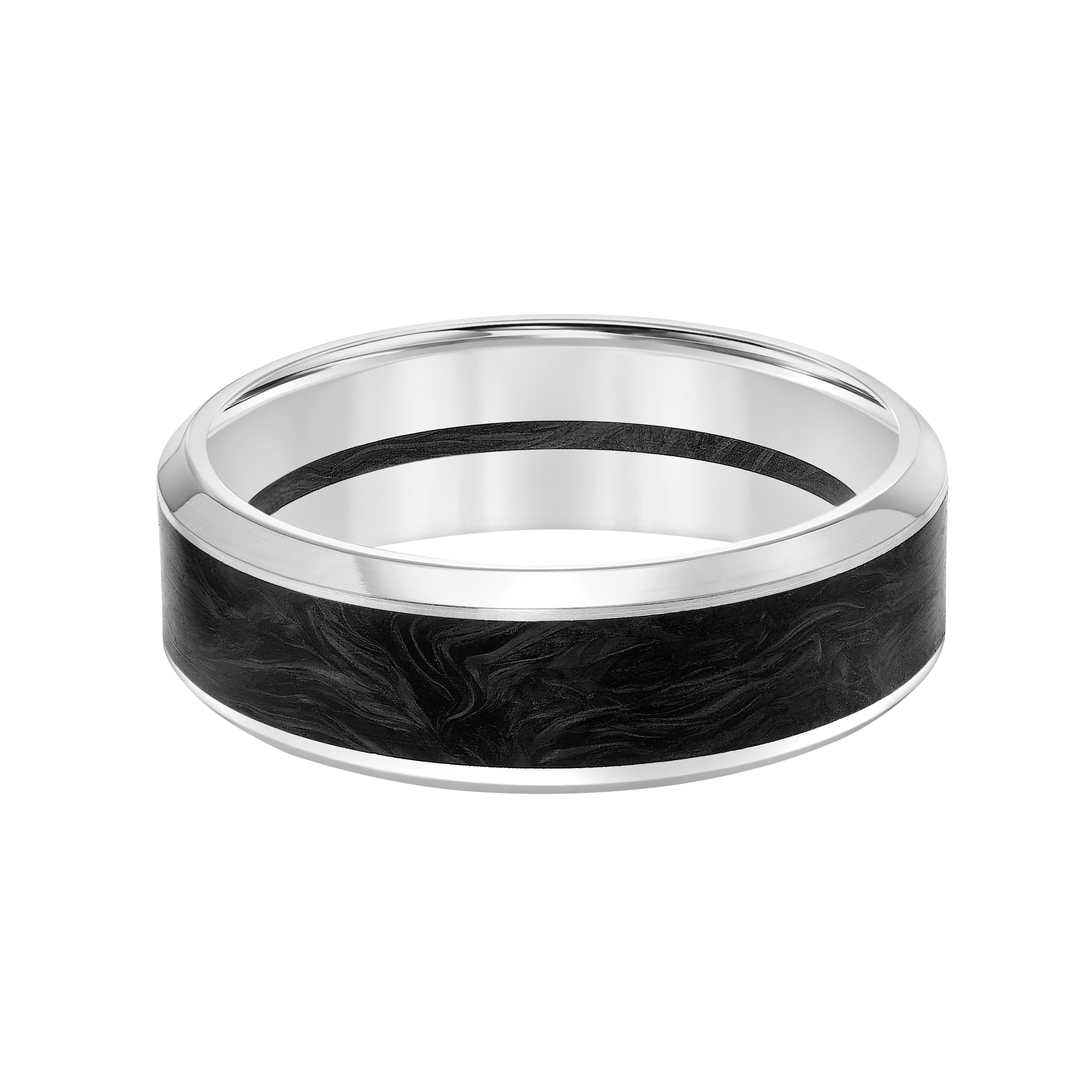 Mens White Gold and Carbon Fiber Wedding Band 0