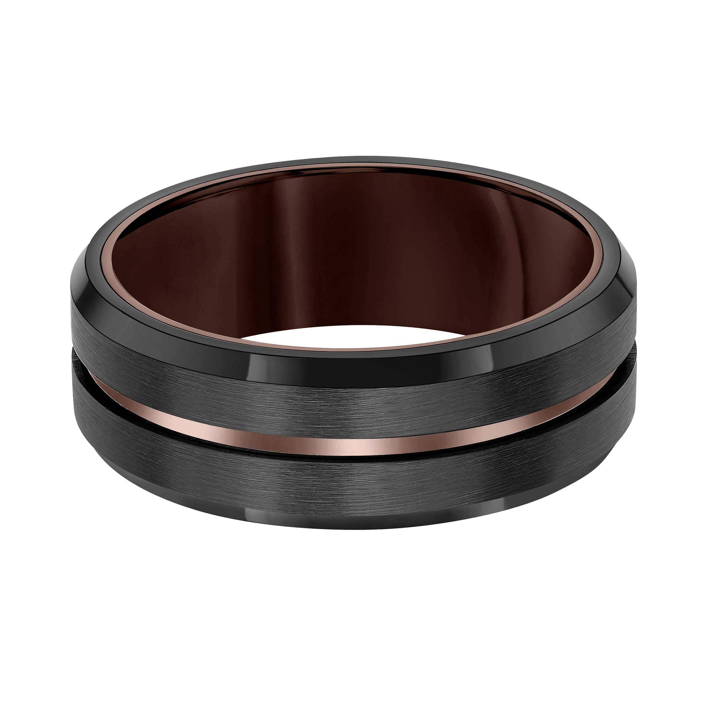 Mens 8mm Espresso Center Black Tungsten Carbide Ring 0