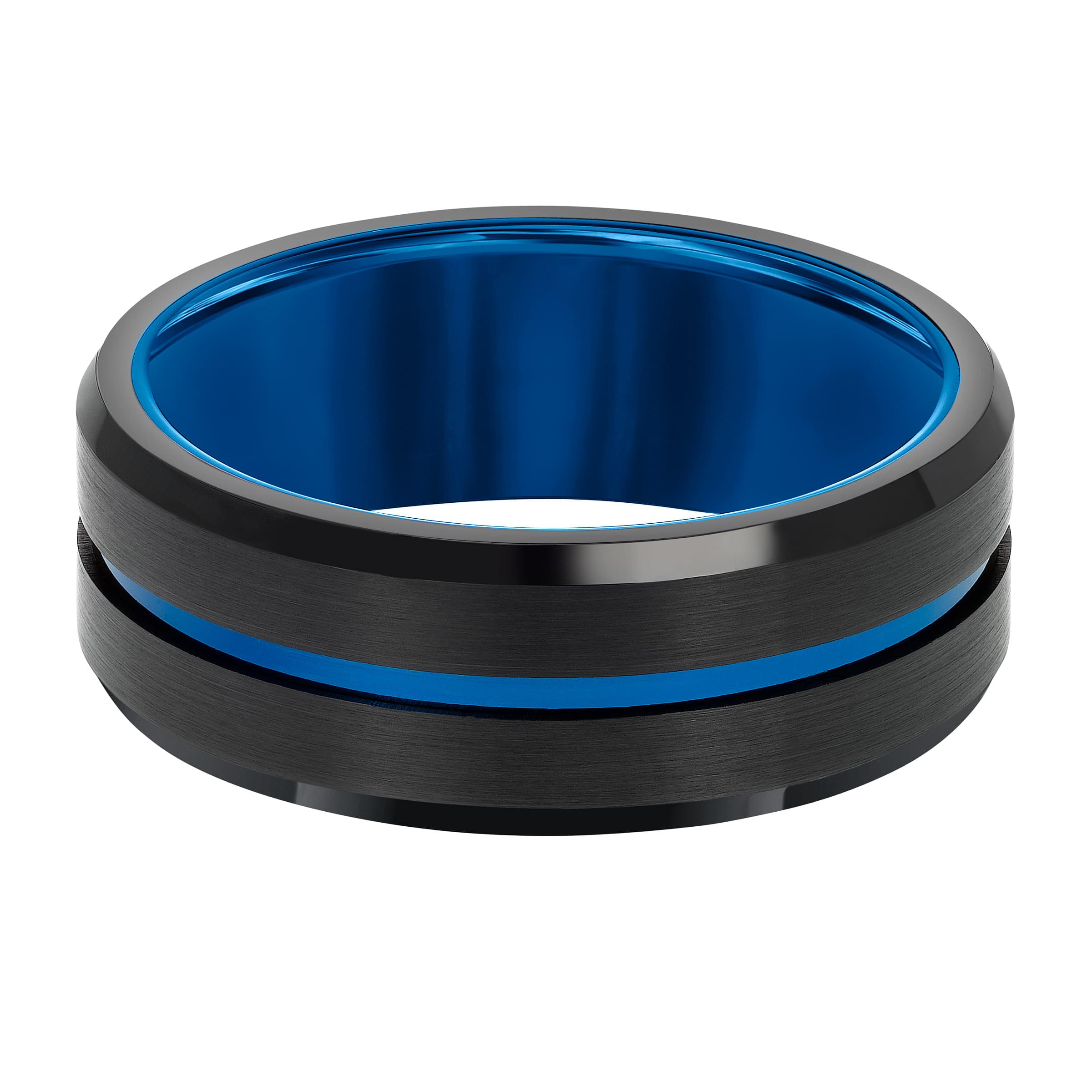 Mens 8mm Blue Center Black Tungsten Carbide Ring 0