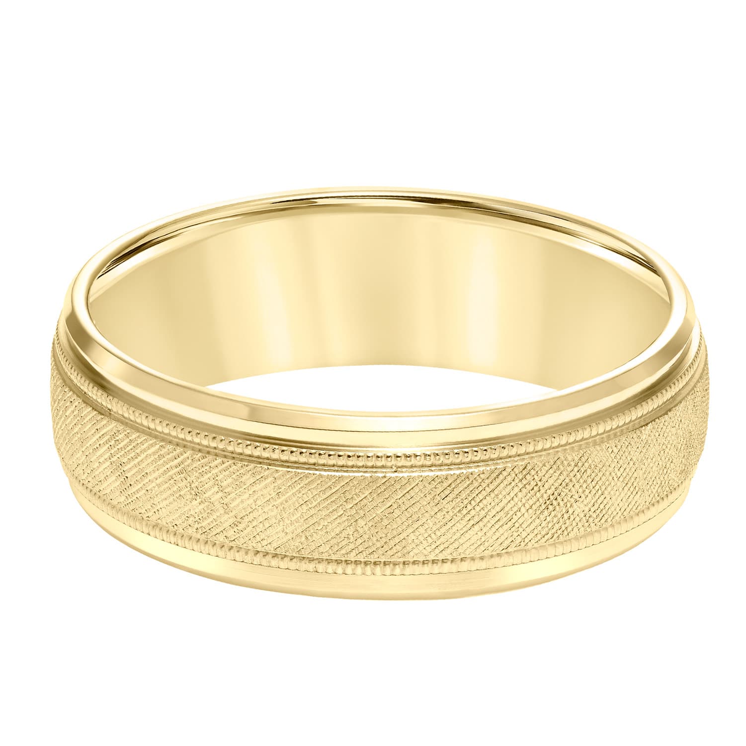 Mens 14k Yellow Gold 7mm Band with Florentine Finish 0