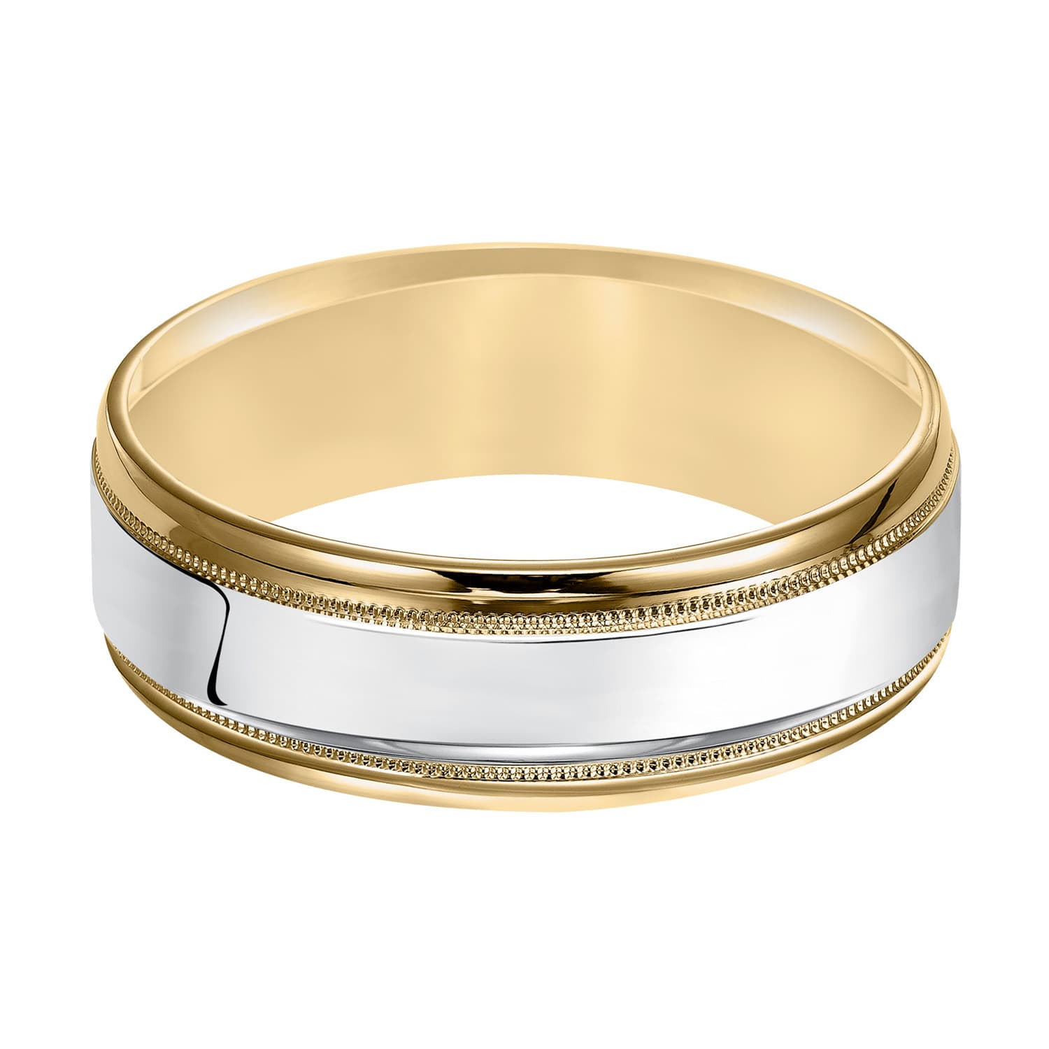 Men's Two Tone 7mm Wedding Band with Milgrain Detail 0