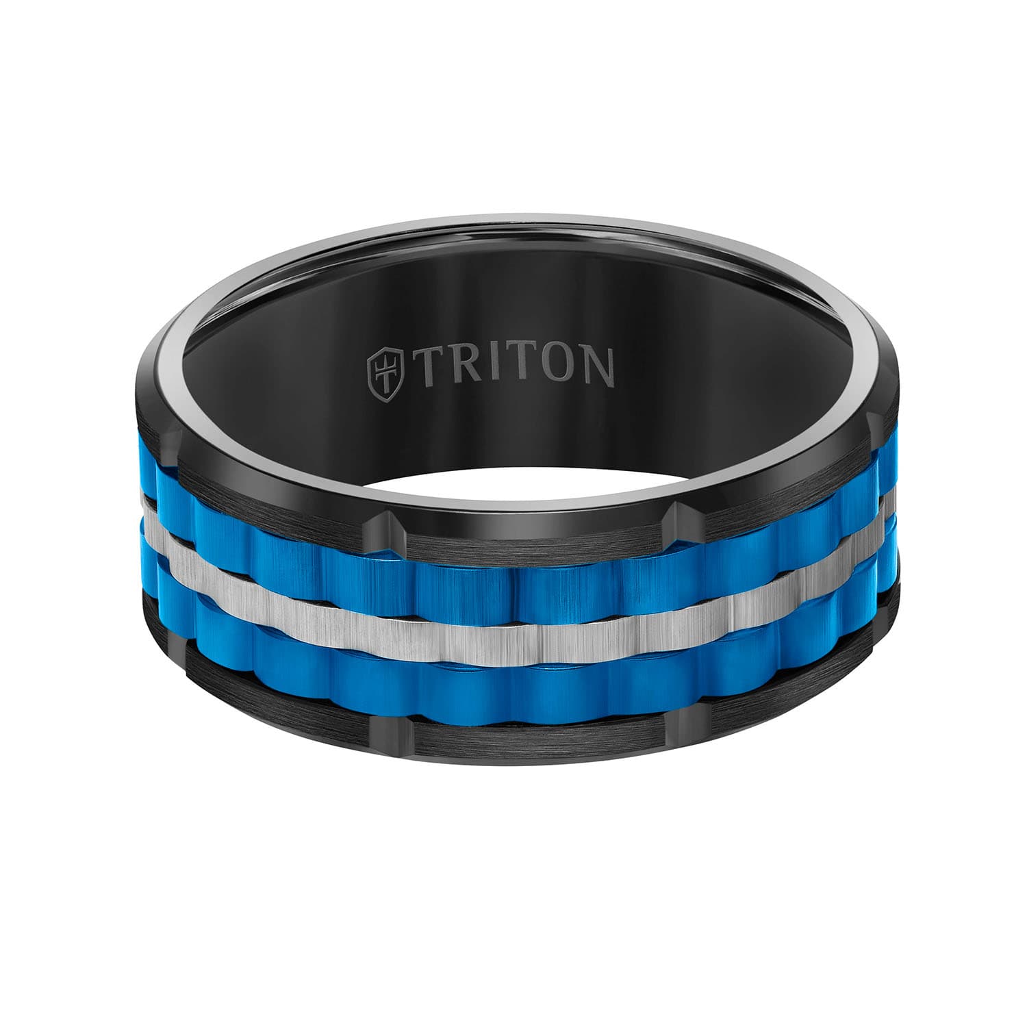 Men's Blue and Black Tungsten 9mm Wedding Band 0