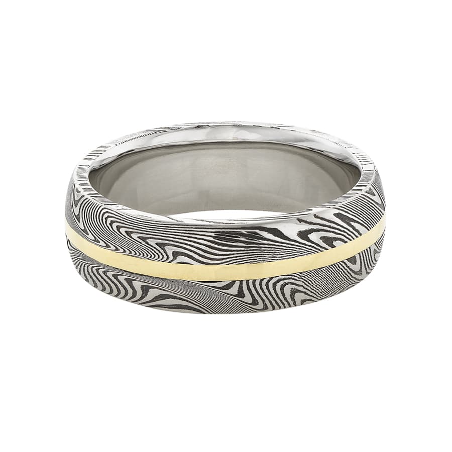 Chris Ploof Starlight Damascus Wedding Band with 18K Yellow Gold Inlay