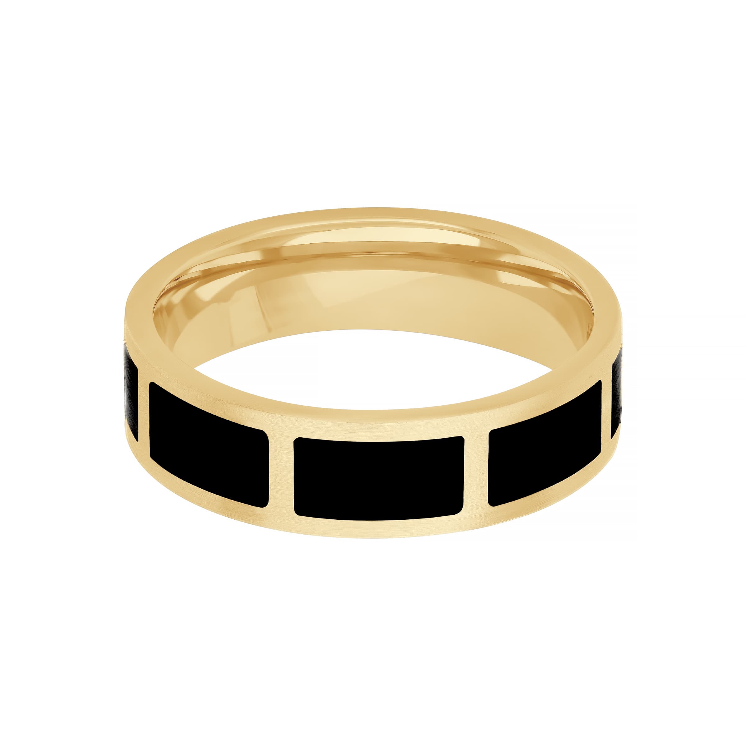 Mens 14k Yellow Gold Band with Black Ceramic Accents