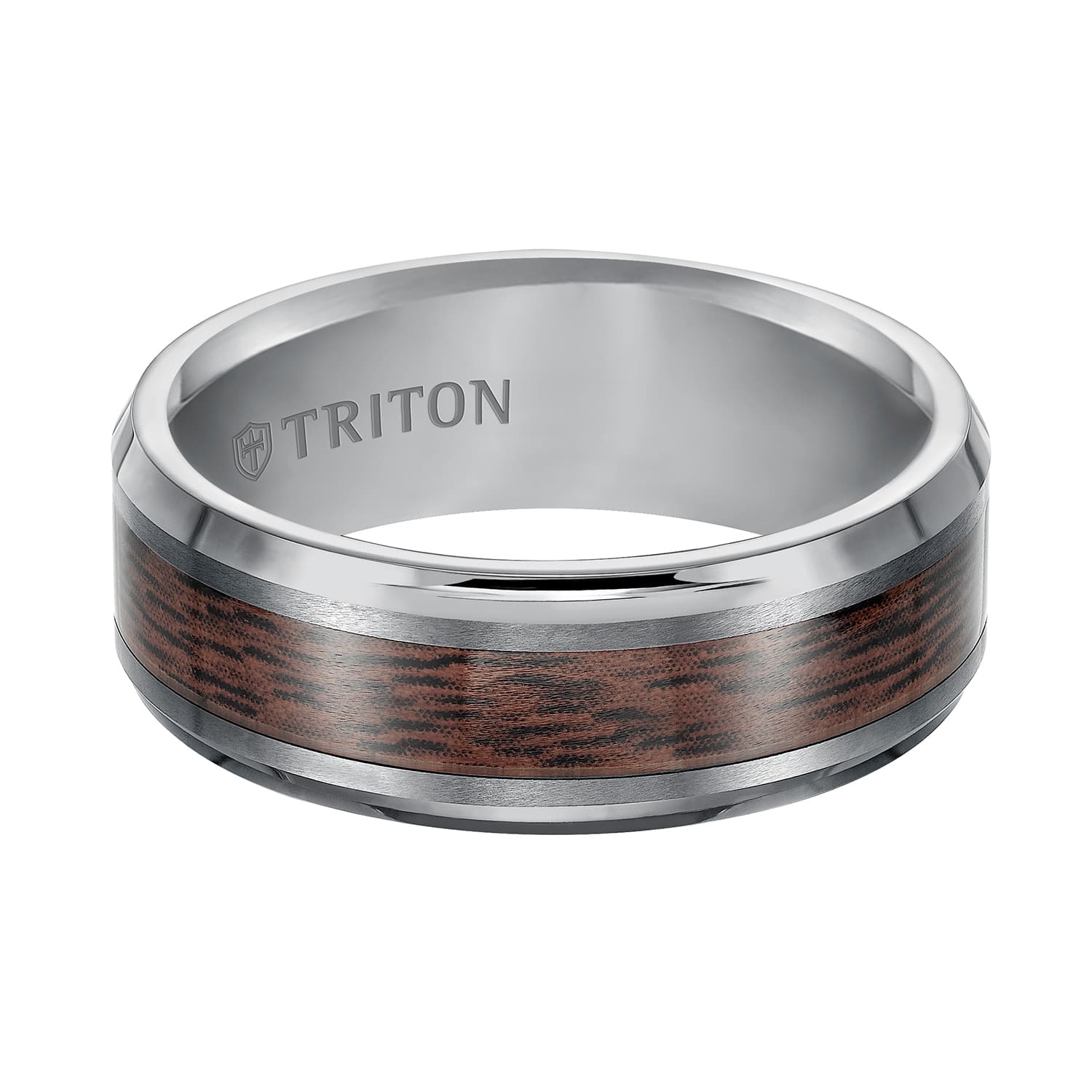 Men's 8mm Wedding Band with Wood Inlay 0