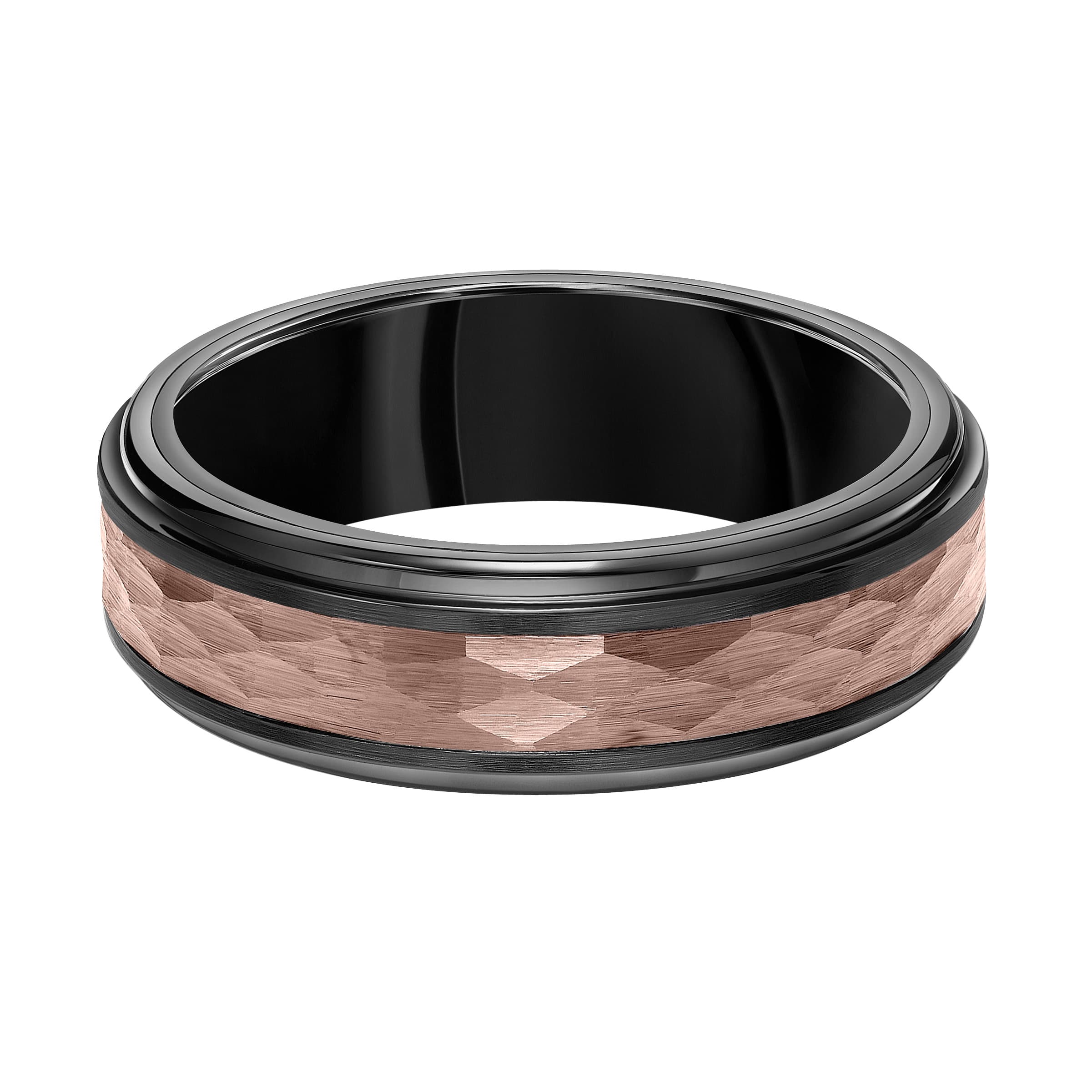 Mens 7mm Black Tungsten Carbide Ring with Espresso Center