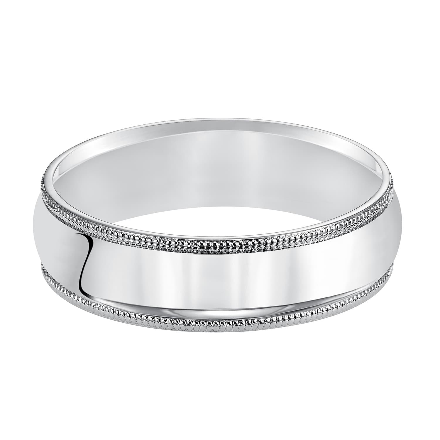 14k White Gold 6mm Wedding Band with Milgrain Detail 0