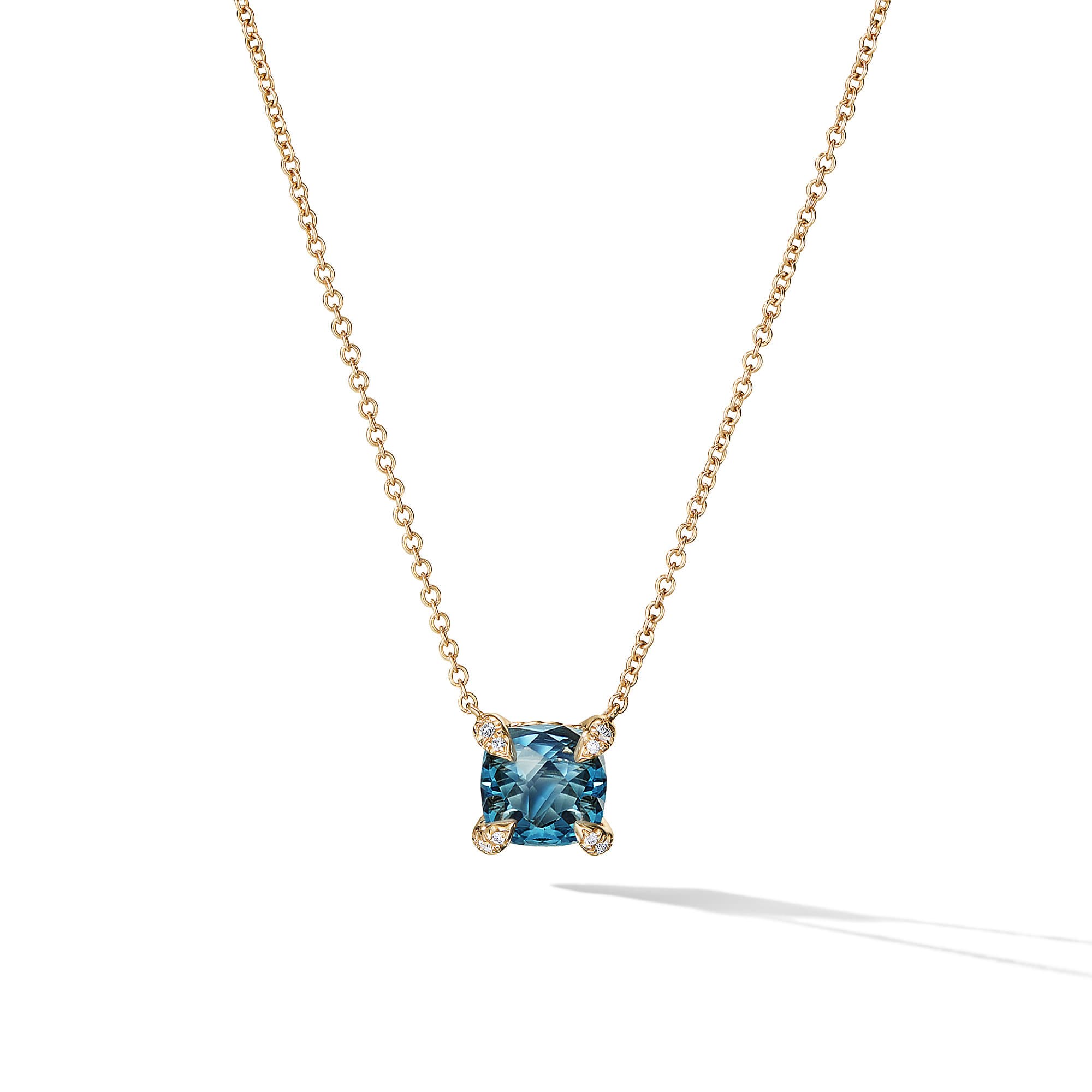 David Yurman Petite Chatelaine Pendant Necklace in Gold with Hampton Blue Topaz 0