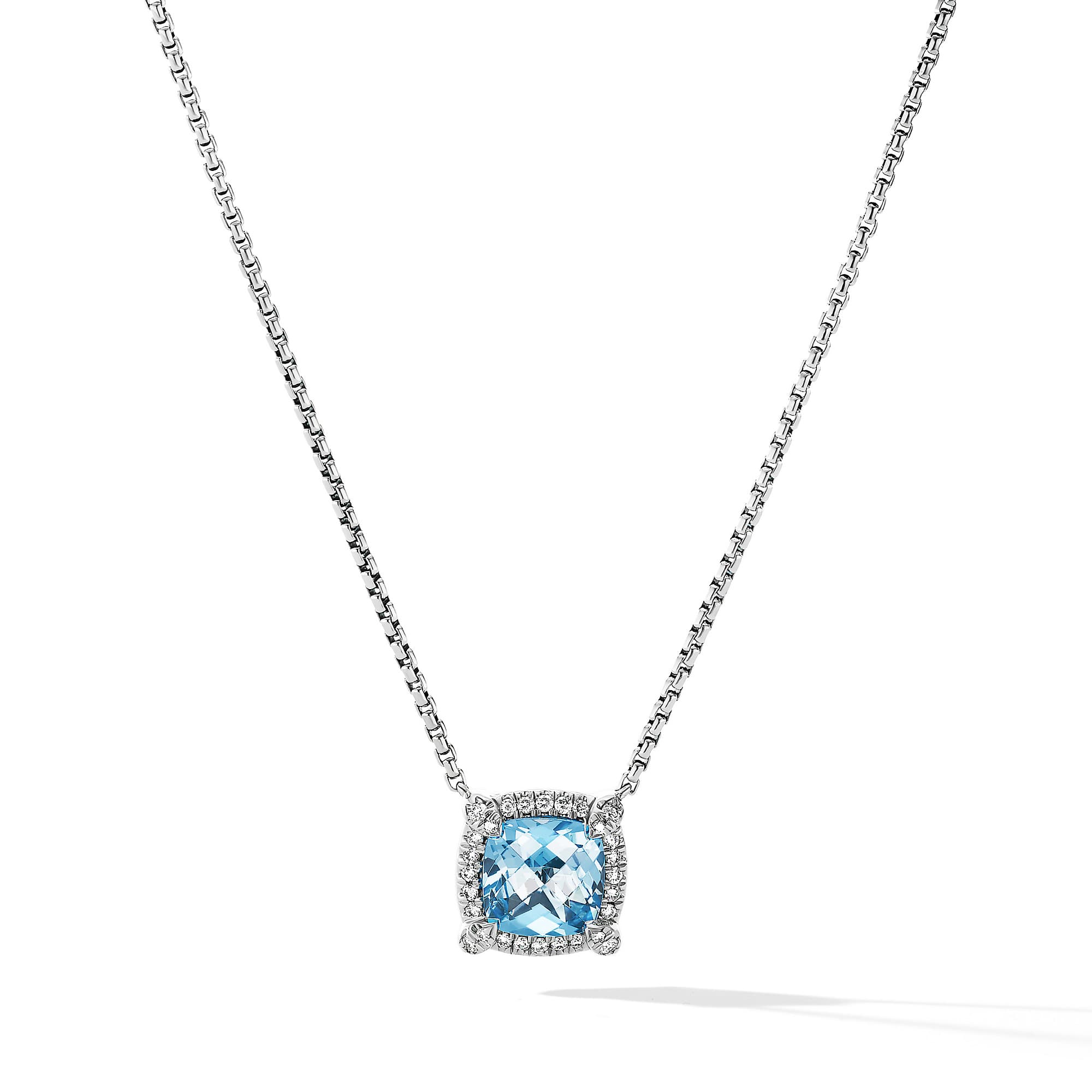 David Yurman Petite Chatelaine Pave Bezel Pendant Necklace with Blue Topaz and Diamonds