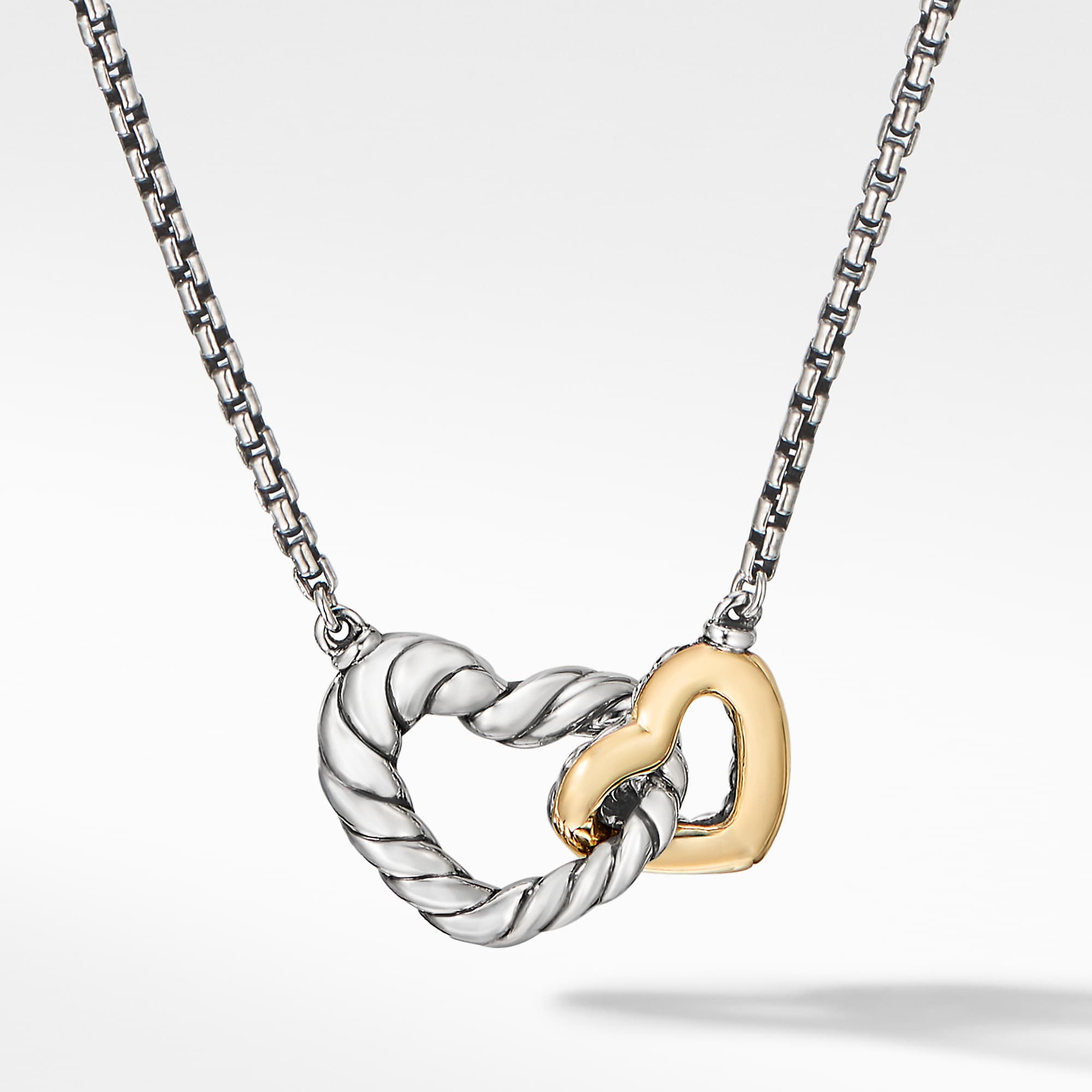 David Yurman Cable Collectibles Interlocking Heart Necklace in Silver and Gold