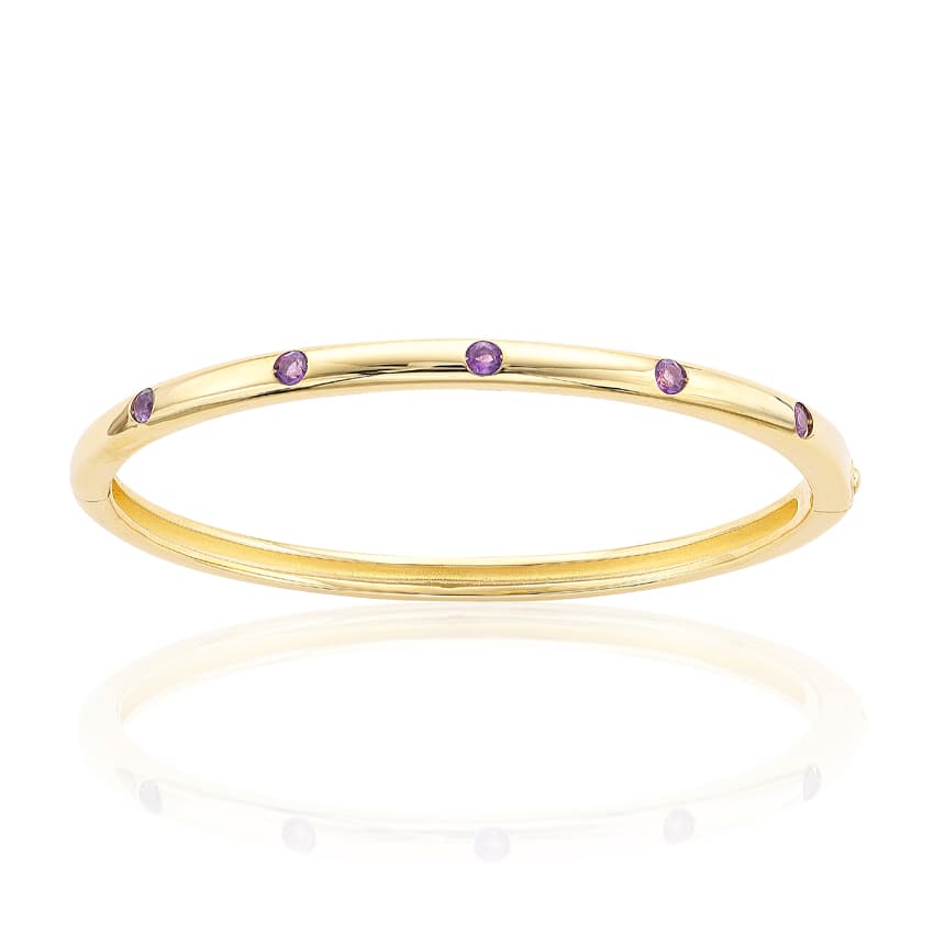 Sterling Silver & Gold Plated Bezel Set Amethyst Bangle