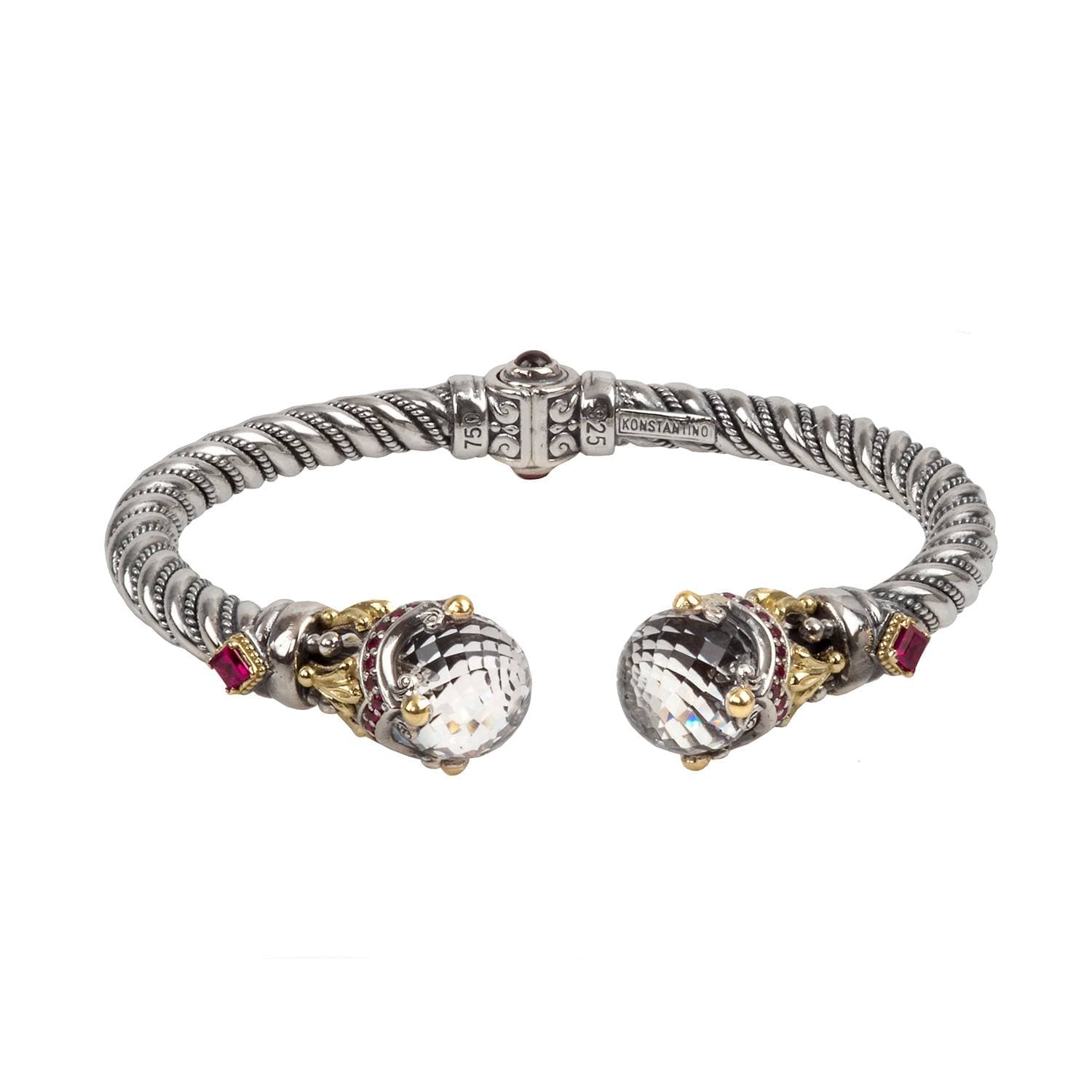 Konstantino Pythia hinged bracelet with clear quartz and garnet_1