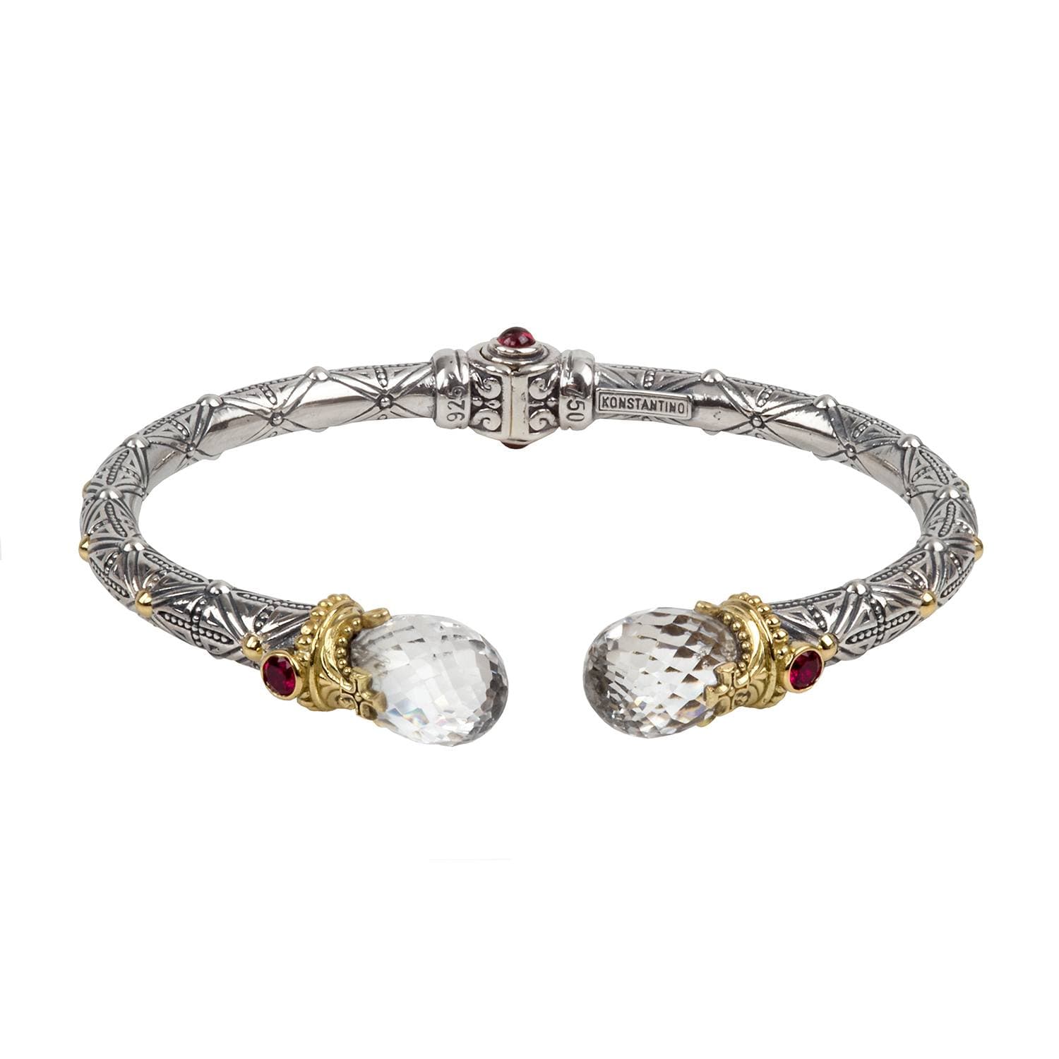 Konstantino Pythia hinged bracelet with clear quartz and garnet_1