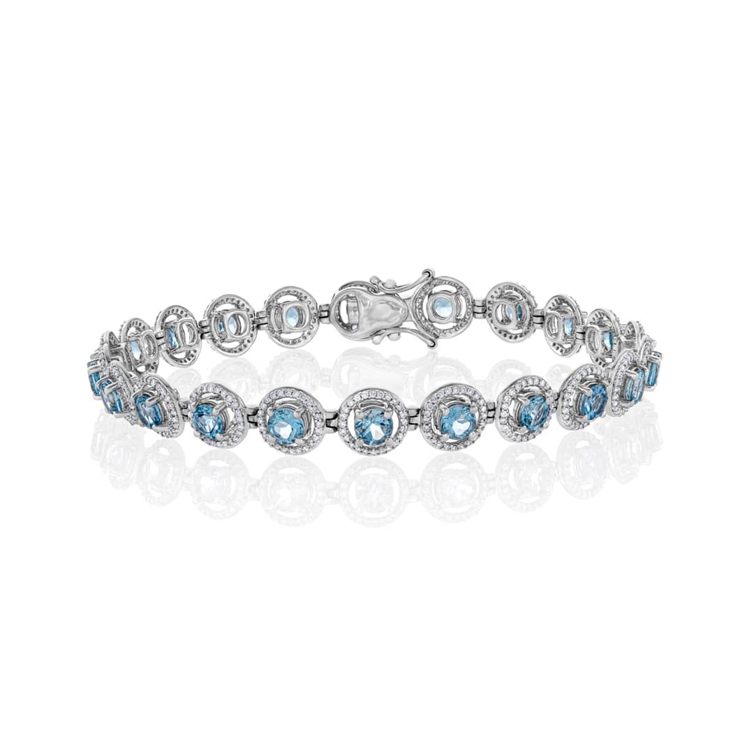 Round Aquamarine and Diamond White Gold Bracelet 0