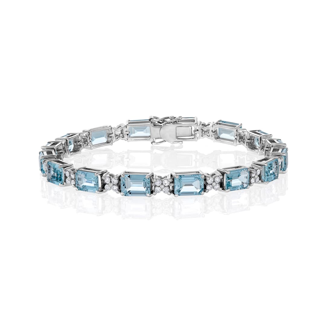 Emerald Cut Aquamarine and Diamond White Gold Bracelet