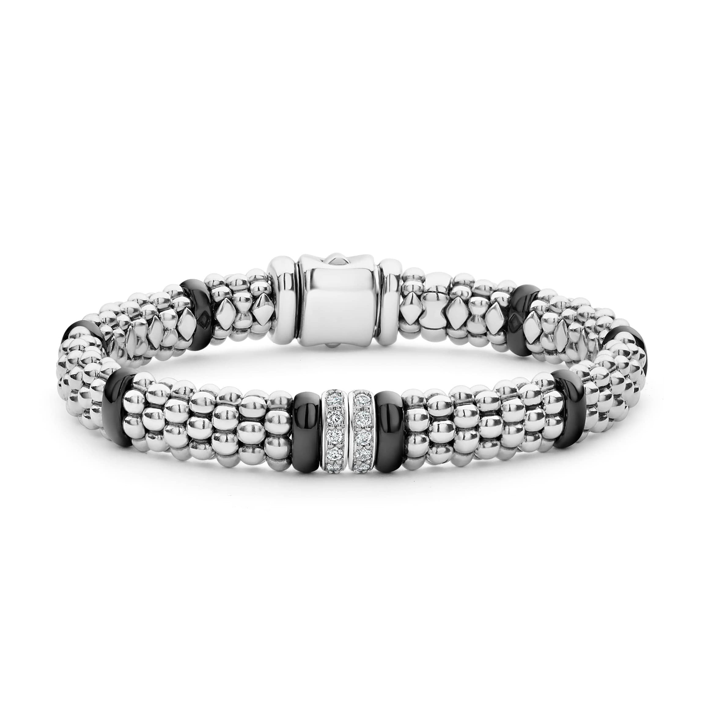 Lagos Black Caviar 9mm Double Station Diamond Caviar Bracelet