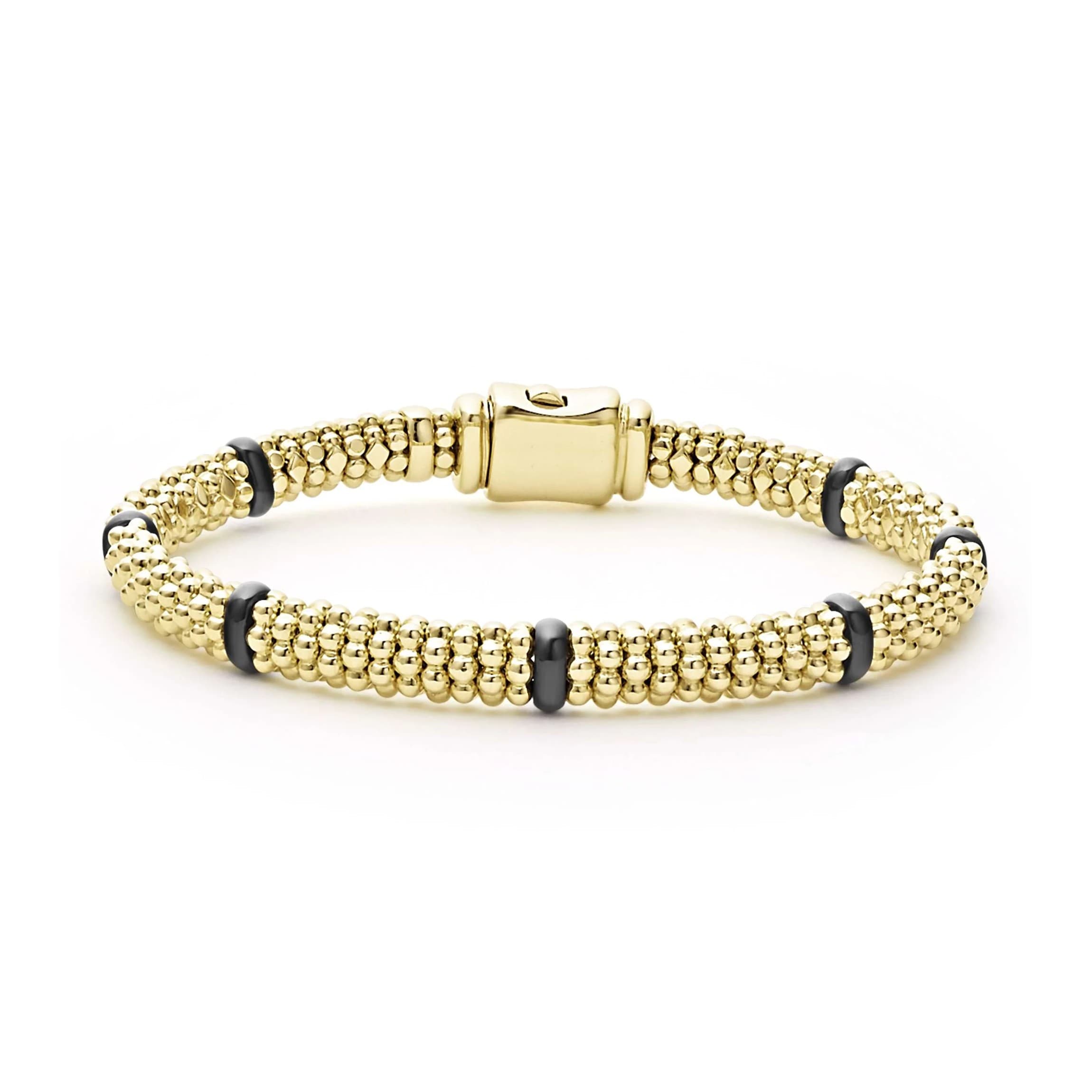 Lagos Black Caviar 6mm Ceramic and 18K Gold Caviar Bracelet 0