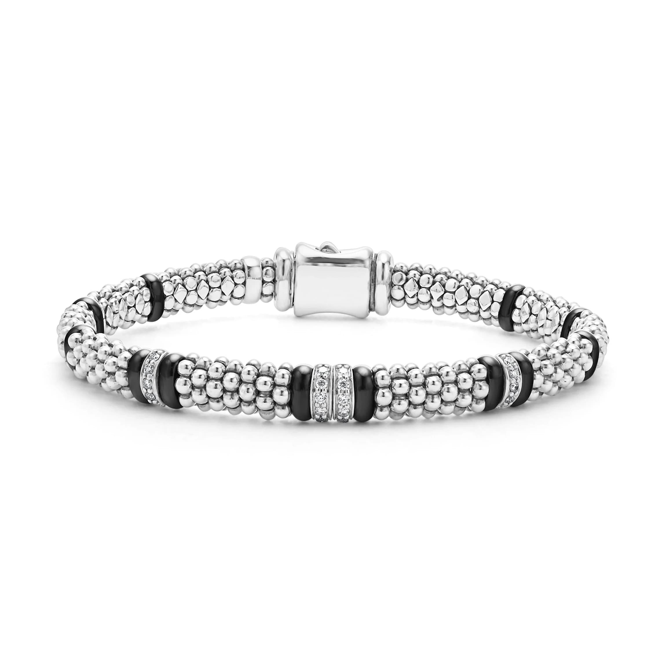 Lagos Black Caviar 6mm Four Station Diamond Caviar Bracelet 0