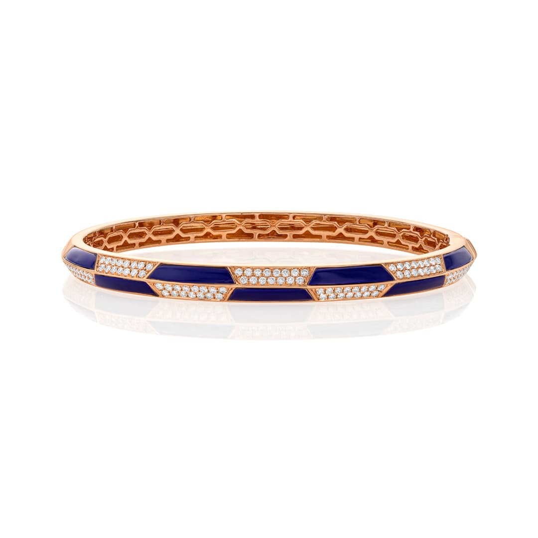 Lapis and Diamond Rose Gold Checkerboard Bangle 0