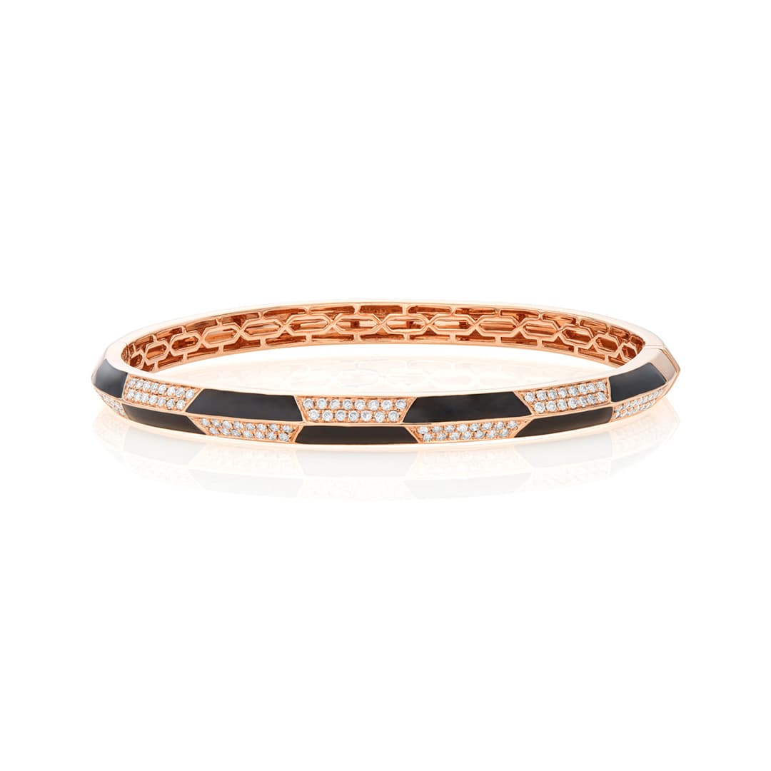 Black Enamel and Diamond Rose Gold Checkerboard Bangle 0