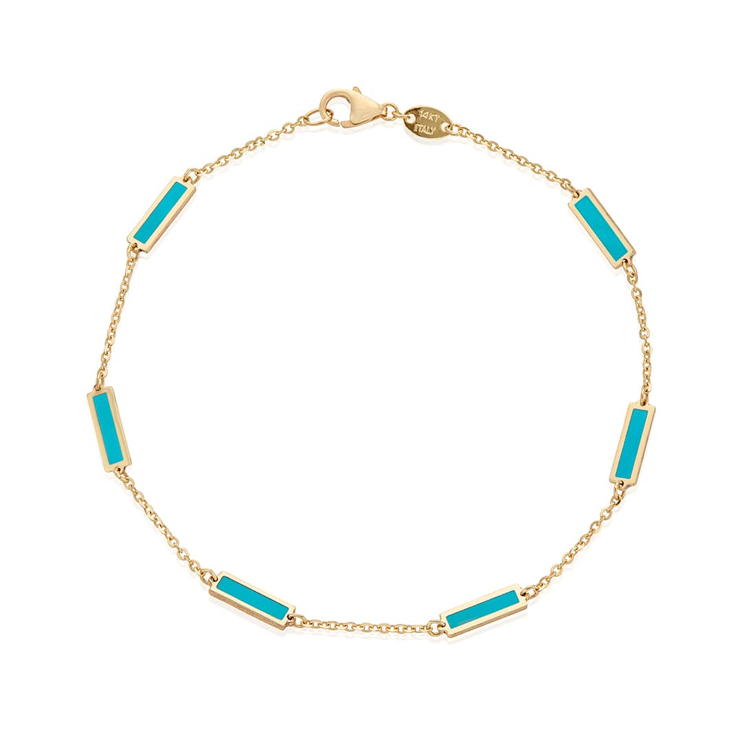 Bar Station Bracelet in Yellow Gold with Turquoise 0