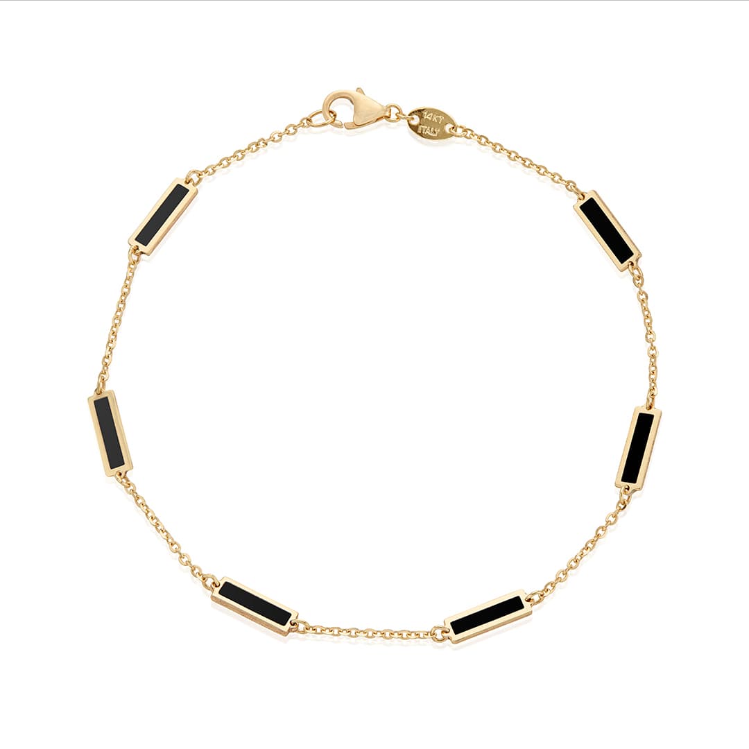 Bar Station Bracelet in Yellow Gold with Black Onyx