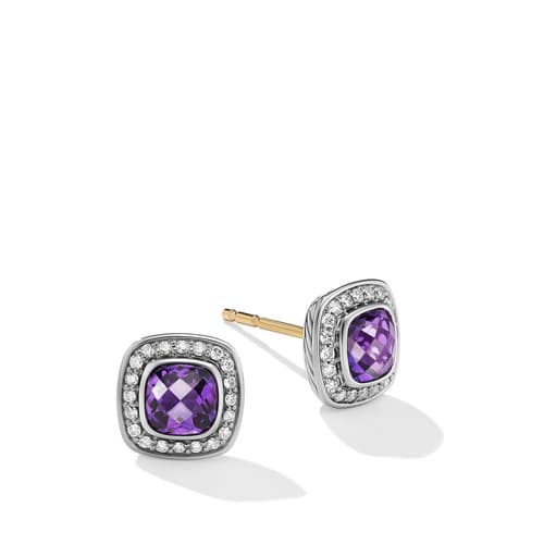 David Yurman Petite Albion Stud Earrings with Amethyst and Pave Diamonds