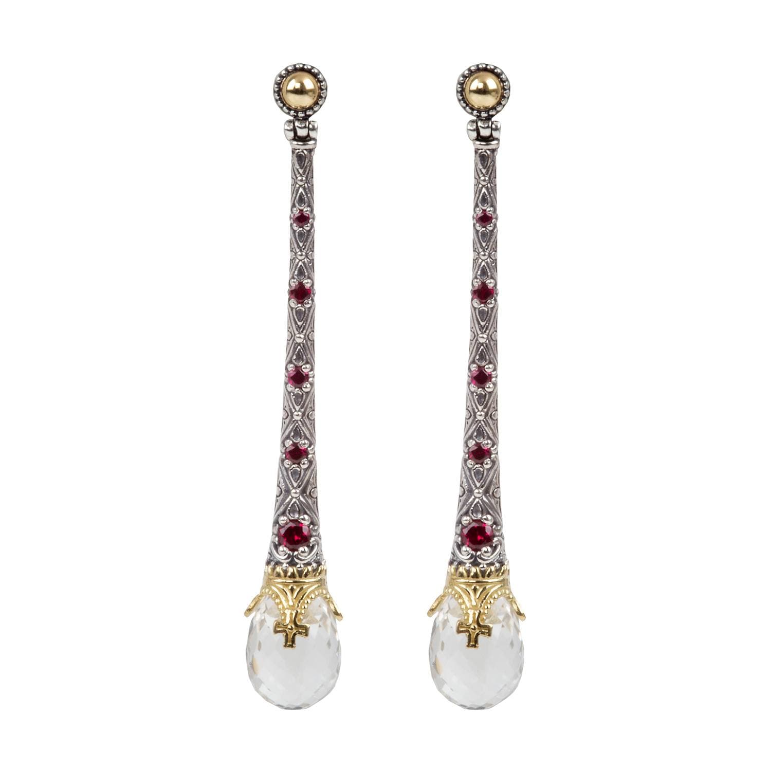 Konstantino Pythia long linear drop earring with clear quartz_1