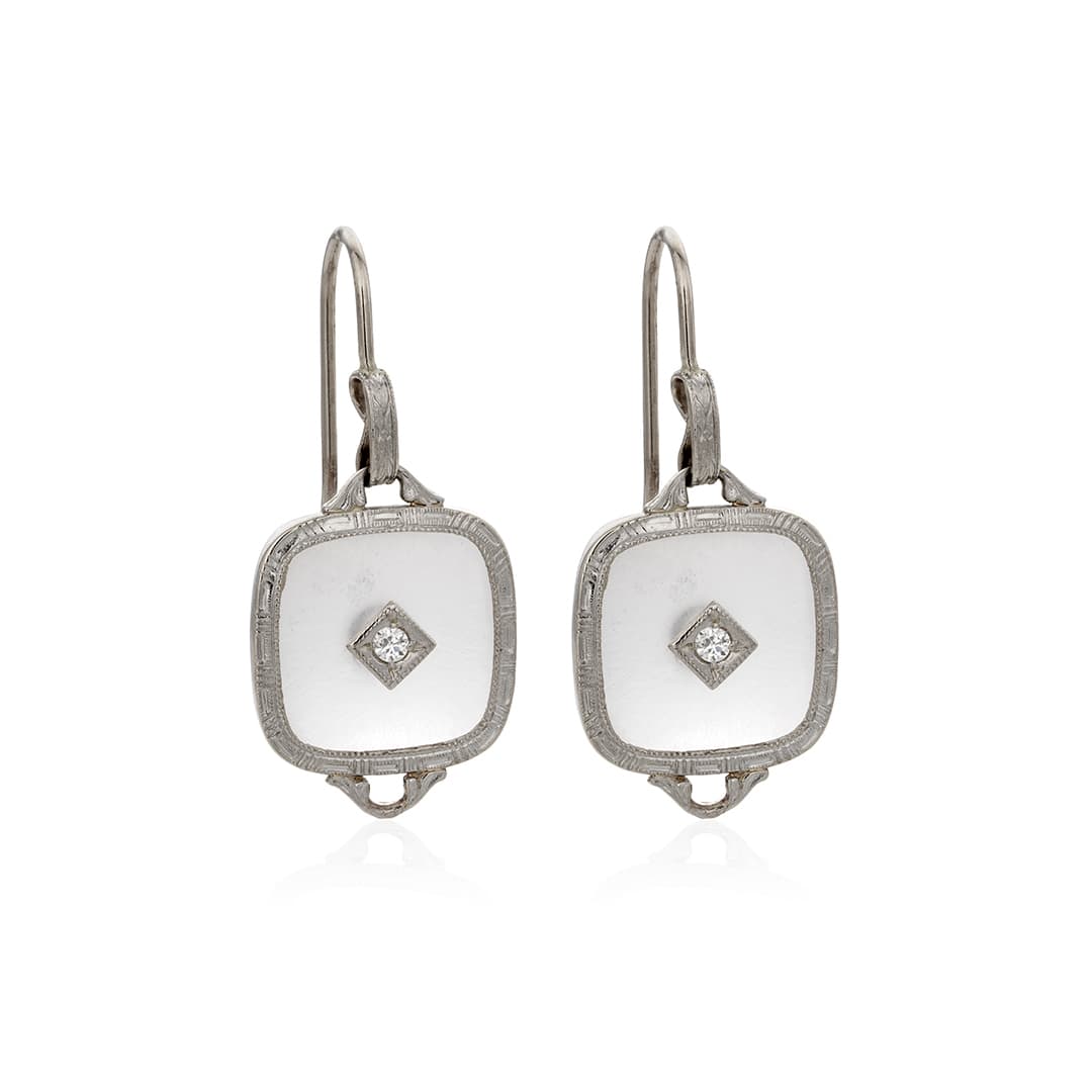 Estate Collection Camphor Glass and Diamond Earrings