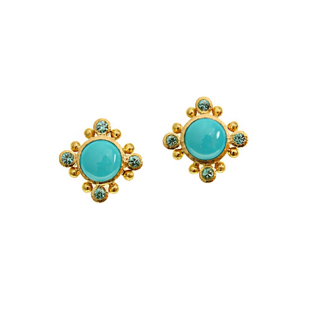 Elizabeth Locke Turquoise and Zircon Stud Earrings