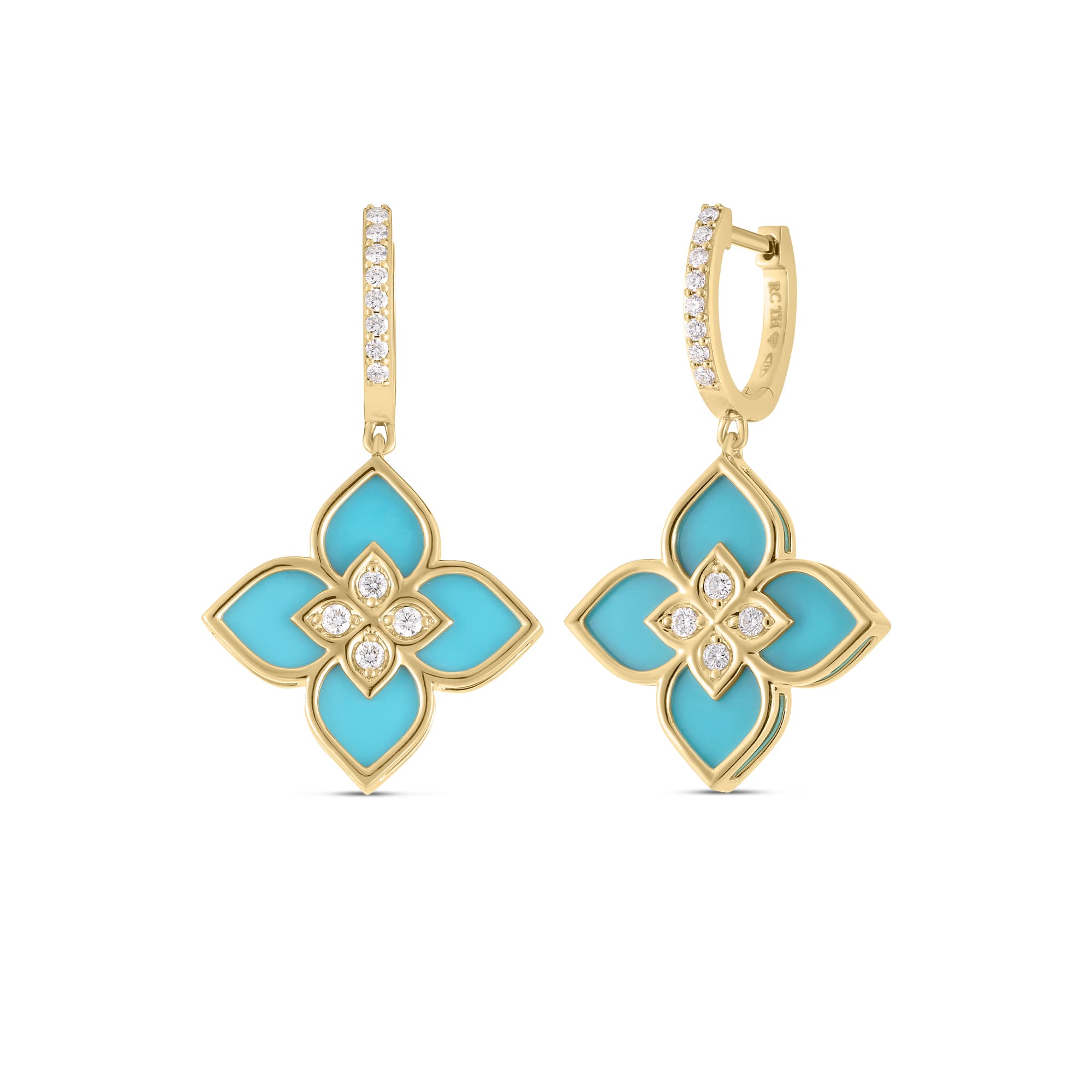 Roberto Coin Venetian Princess Diamond Flower Dangle Earrings with Turquoise