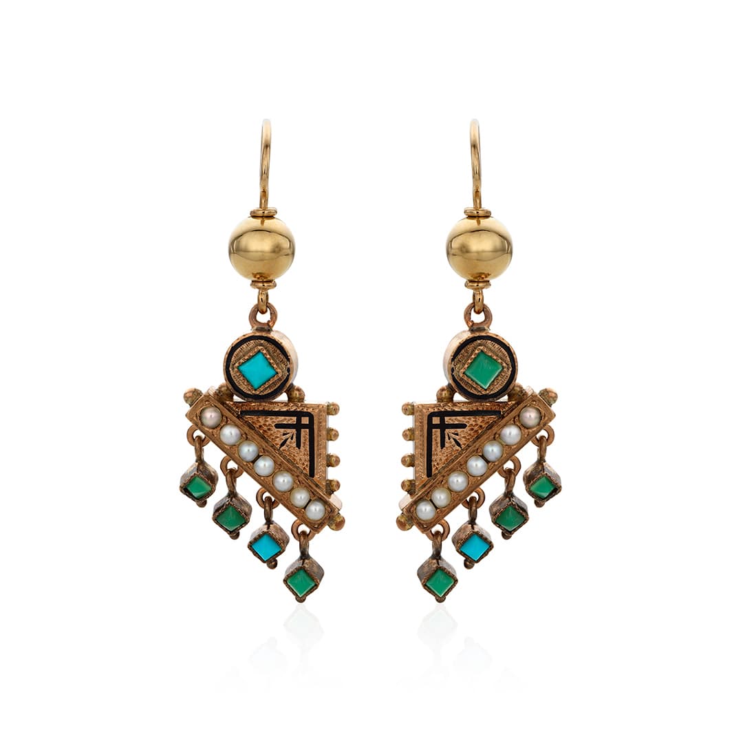 Estate Collection Turquoise and Pearl Dangle Earrings