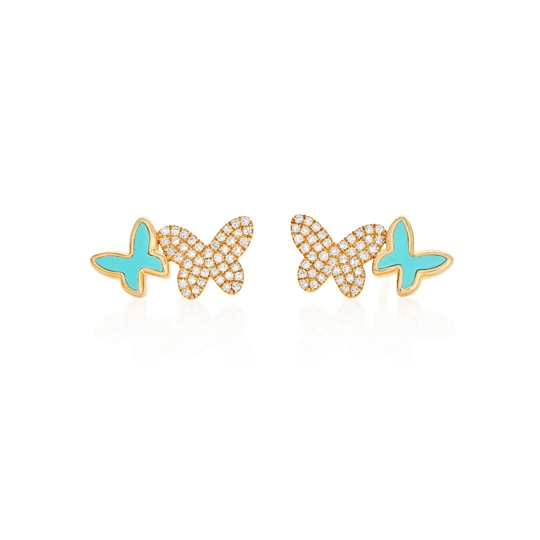 Turquoise and Diamond Double Butterfly Stud Earrings 0