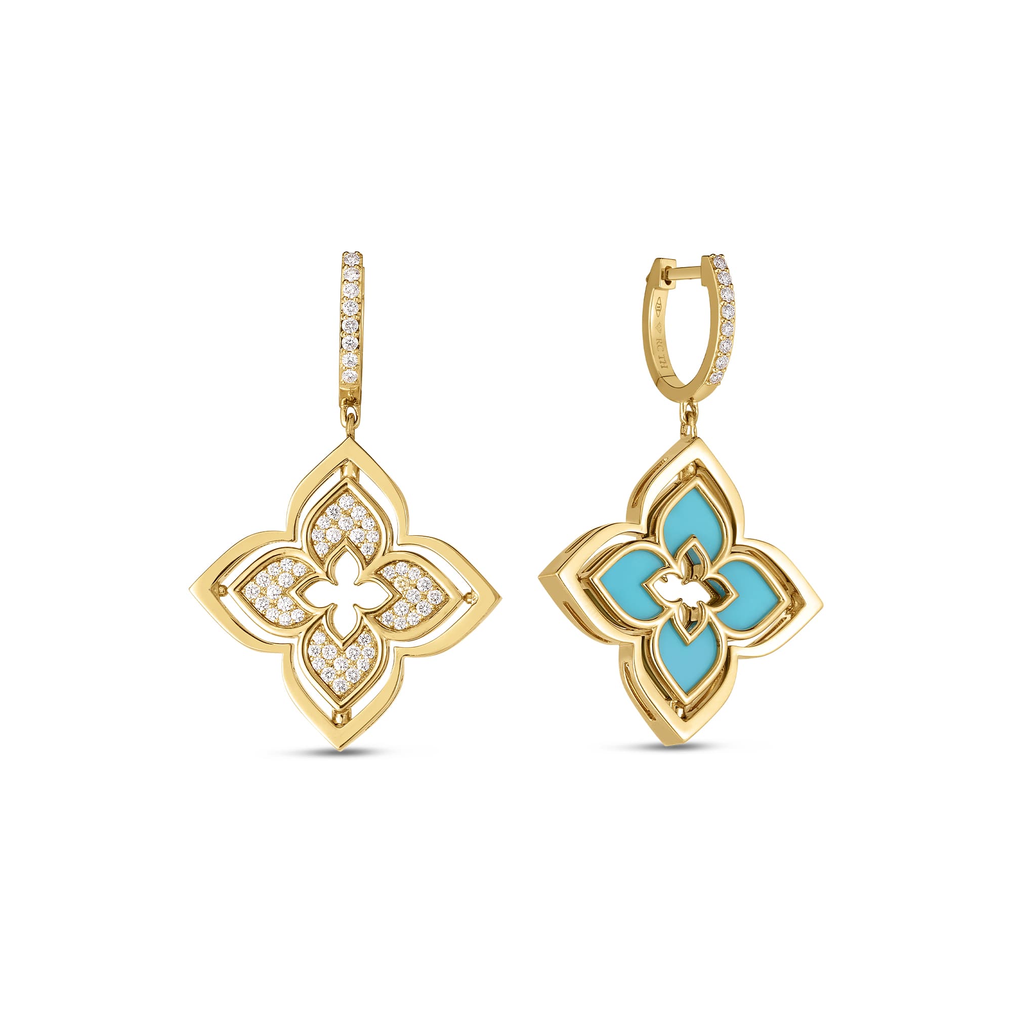 Roberto Coin Venetian Princess Reversible Earrings with Turquoise and Diamonds 0