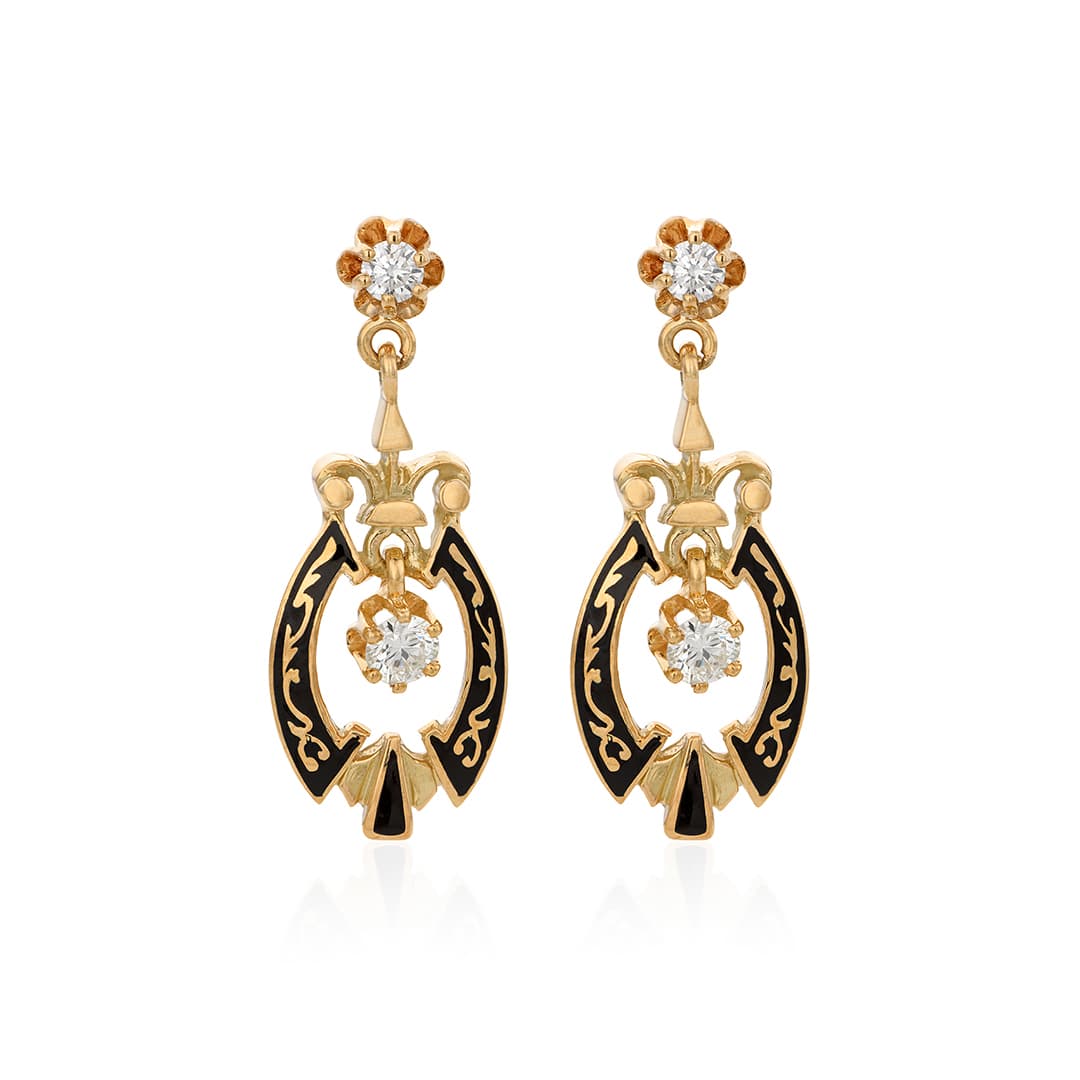 Estate Collection Diamond and Enamel Dangle Earrings 0