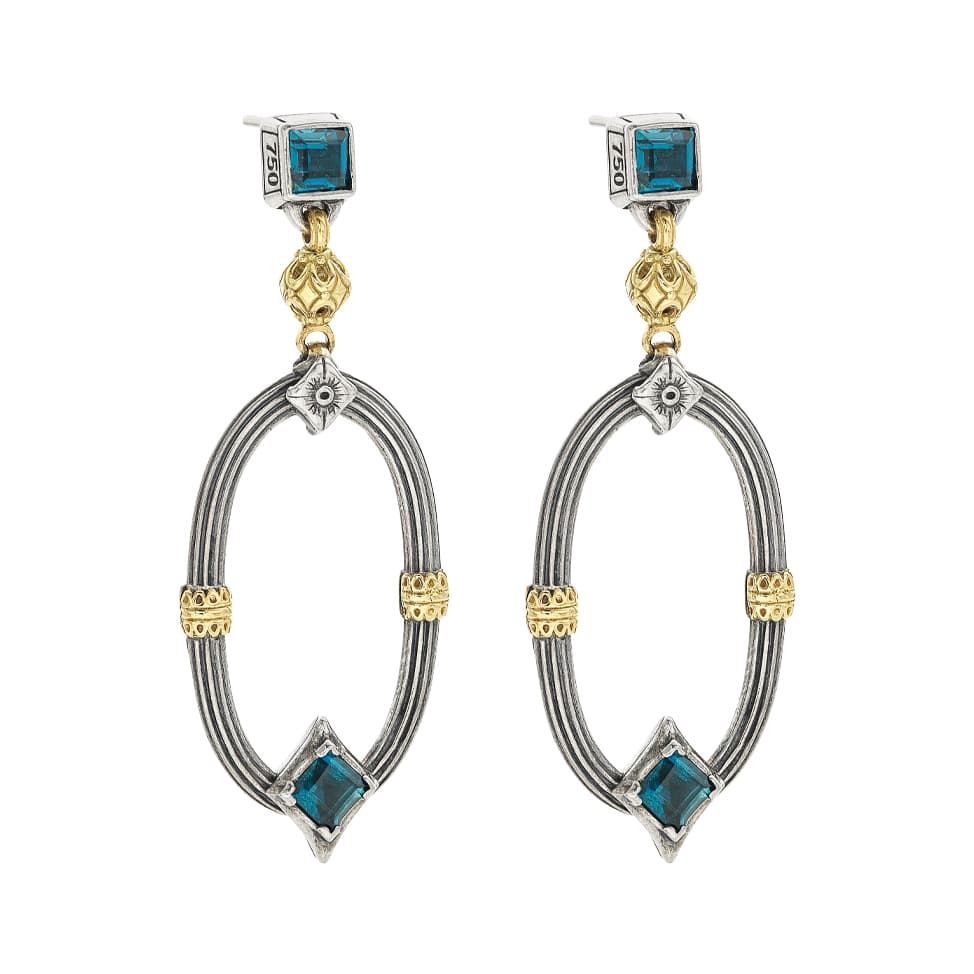 Konstantino Sterling Silver, Yellow Gold & London Blue Topaz Oval Drop Earrings 0