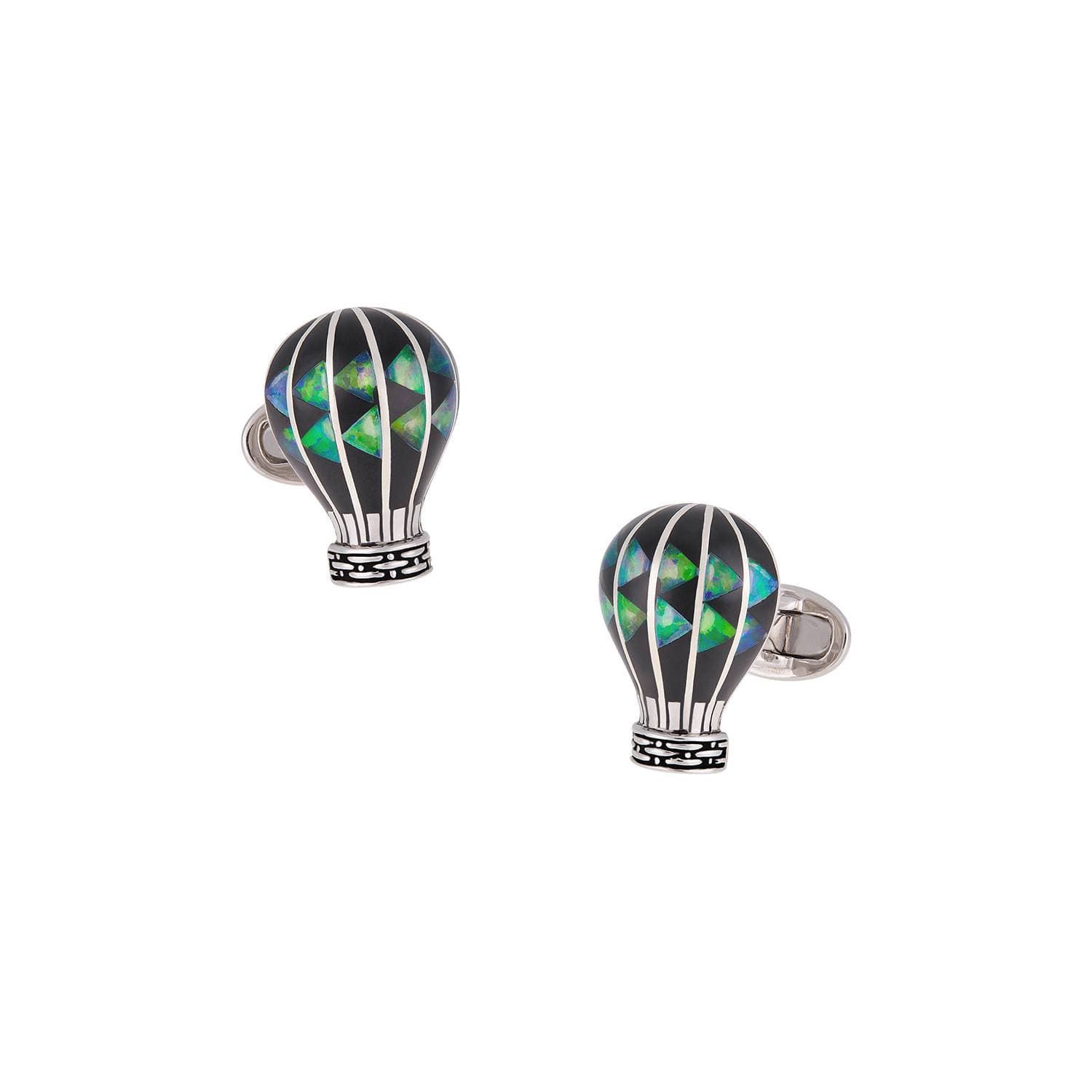 Sterling Silver, Black Onyx & Opal Hot Air Balloon Cuff Links