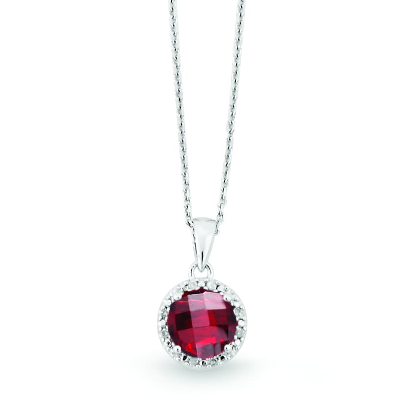 Sterling Silver Garnet & Diamond Pendant Necklace_2