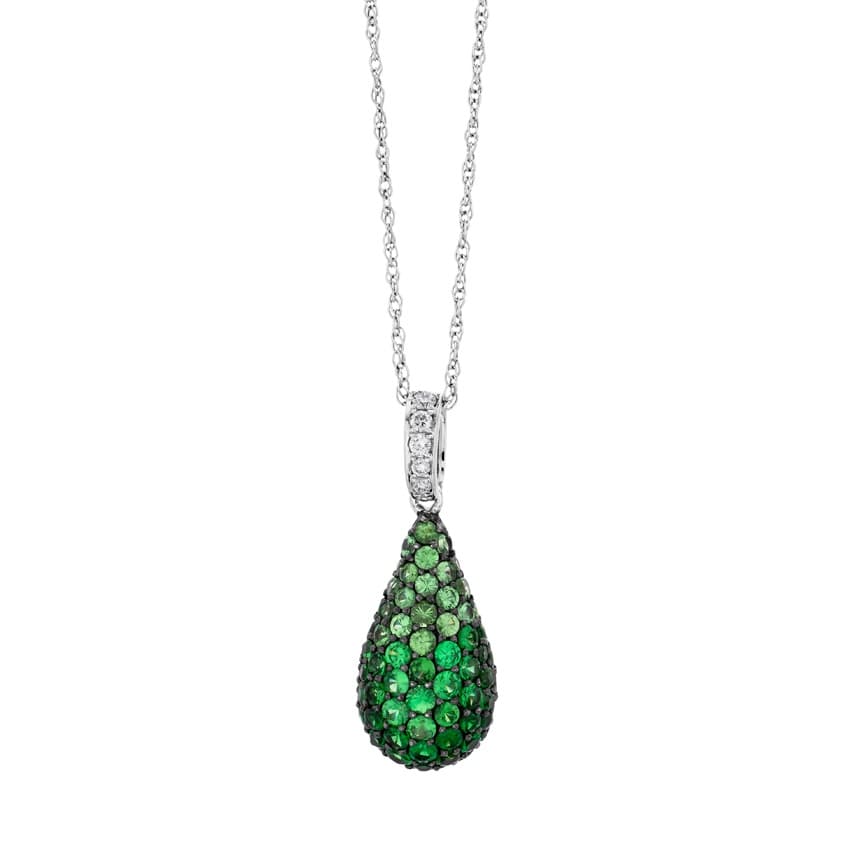 White Gold Ombre Tsavorite & Diamond Teardrop Pendant Necklace 0