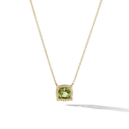 David Yurman Petite Chatelaine Pave Bezel Pendant Necklace in 18K Yellow Gold with Peridot