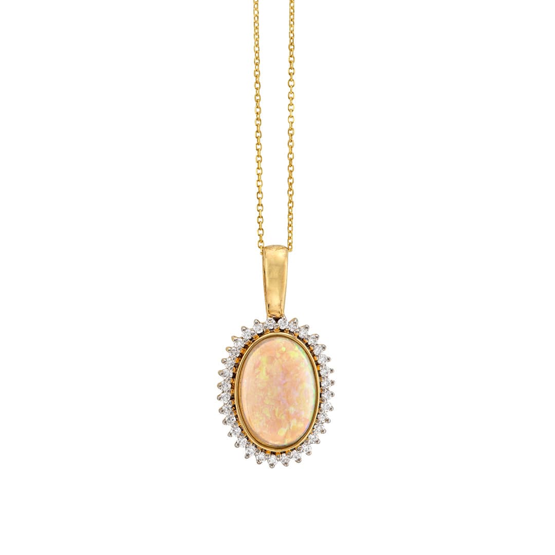 2.81CTW Oval Shape Opal and Diamond Necklace 0