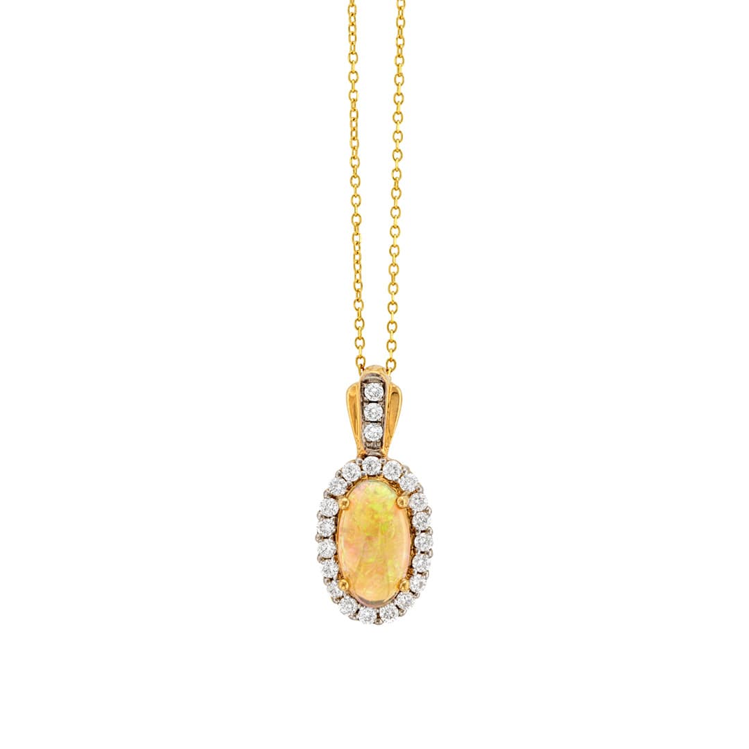 1.24CTW Oval Shape Opal and Diamond Necklace 0