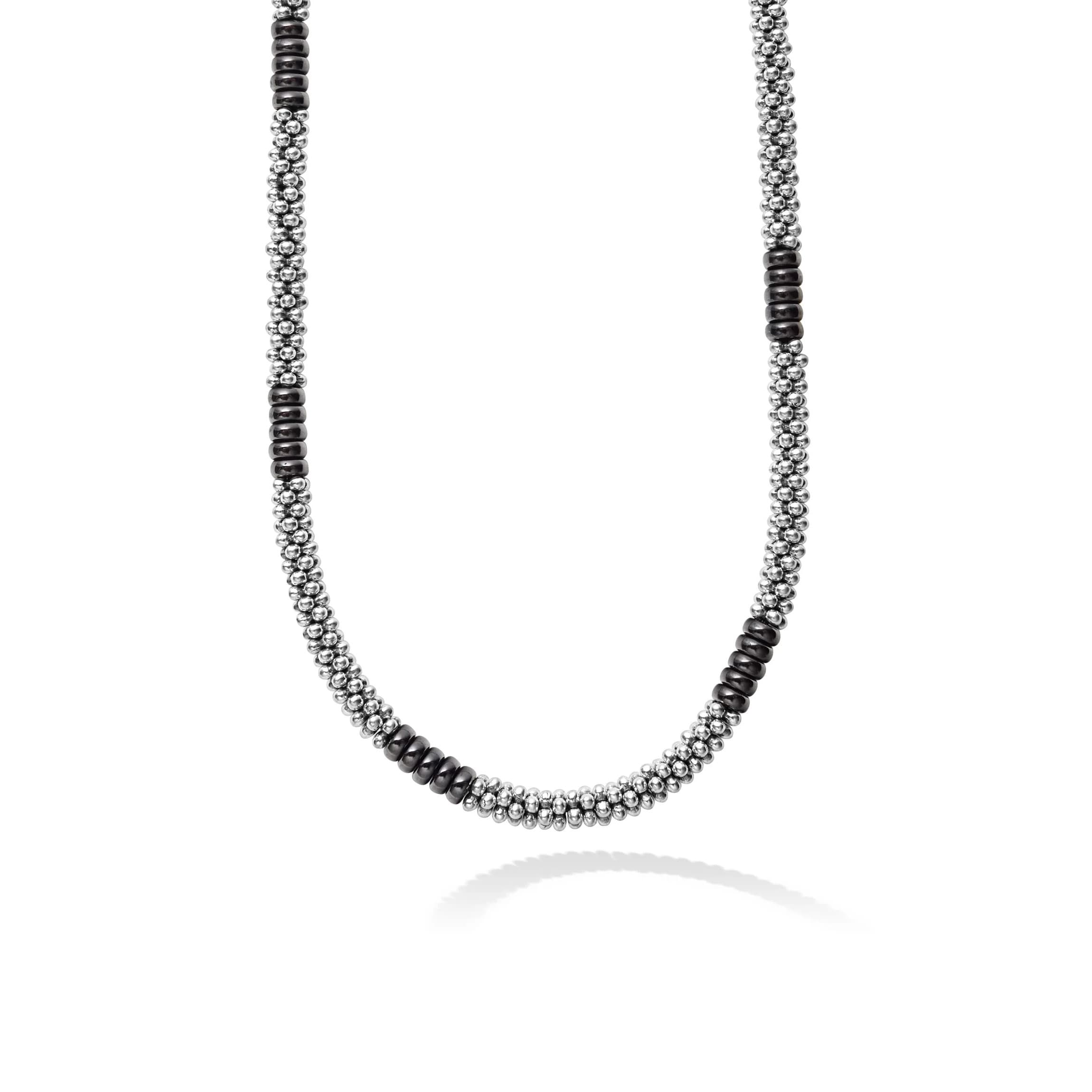 Lagos Black Caviar 3mm Silver Station Ceramic Beaded Necklace 0