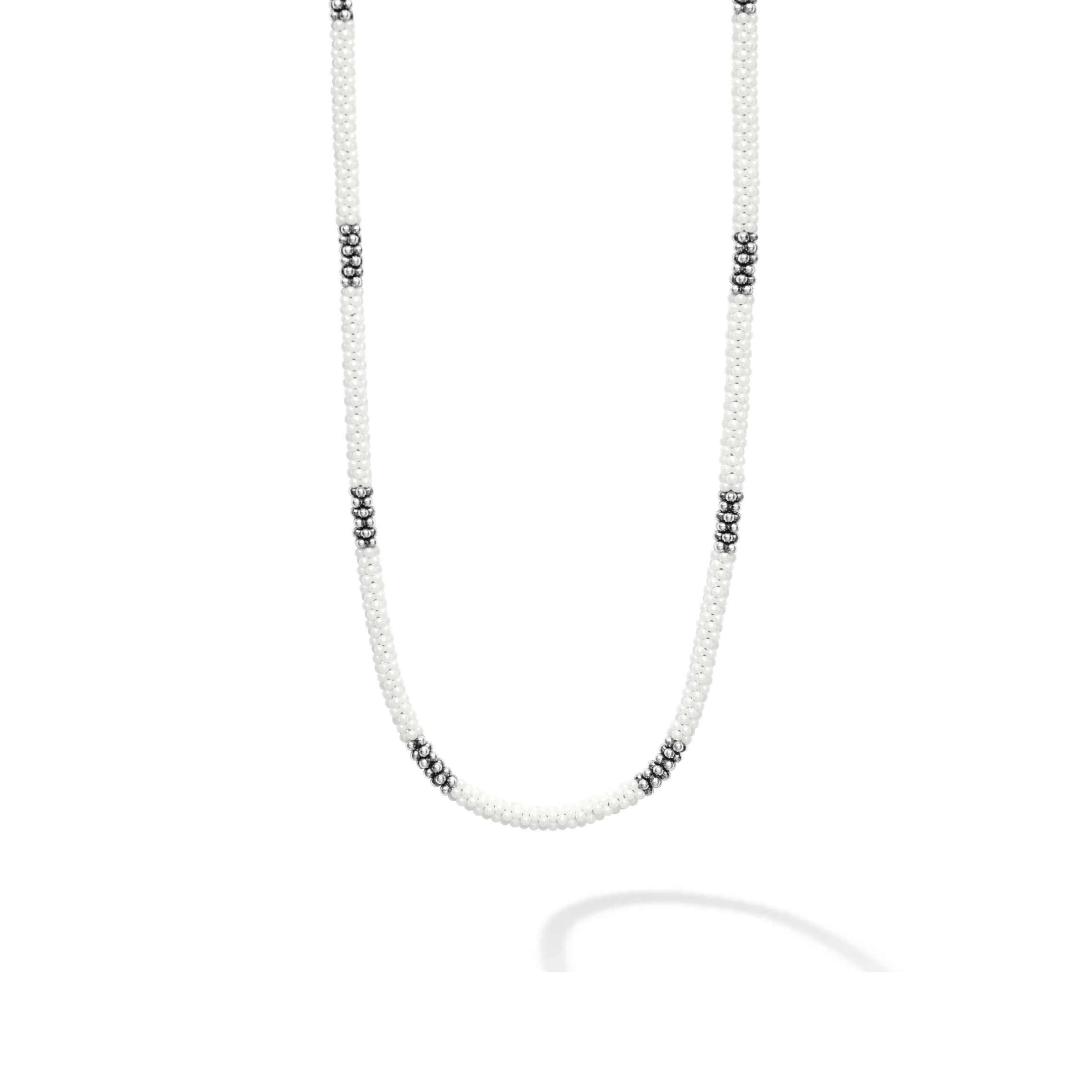 Lagos White Caviar 3mm Silver Station Ceramic Beaded Necklace 0